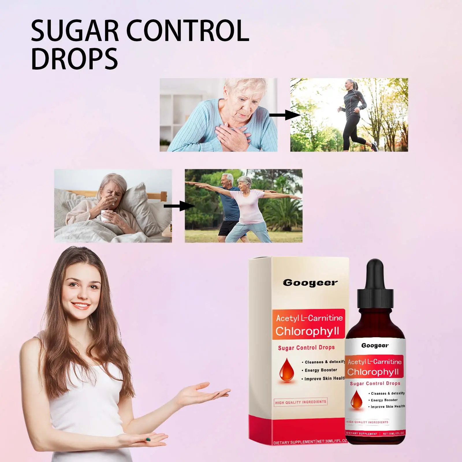 Acetyl-Carnitine Chlorophyll Drops for Daily Nutritional Wellness - Googeer 14 googeer acetyil carnitine sugar control GOI02 A027 30 RD1 1938
