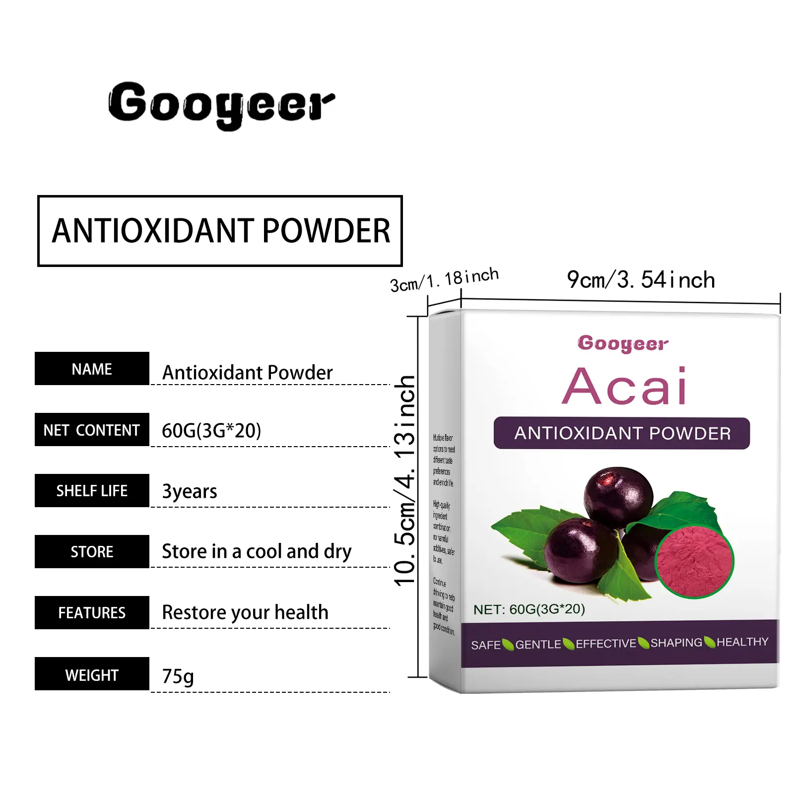 Antioxidant Drink Powder with Collagen Peptides - Blueberry Flavor 7 googeer antioxidant powder body GO A06 0003 01 4161