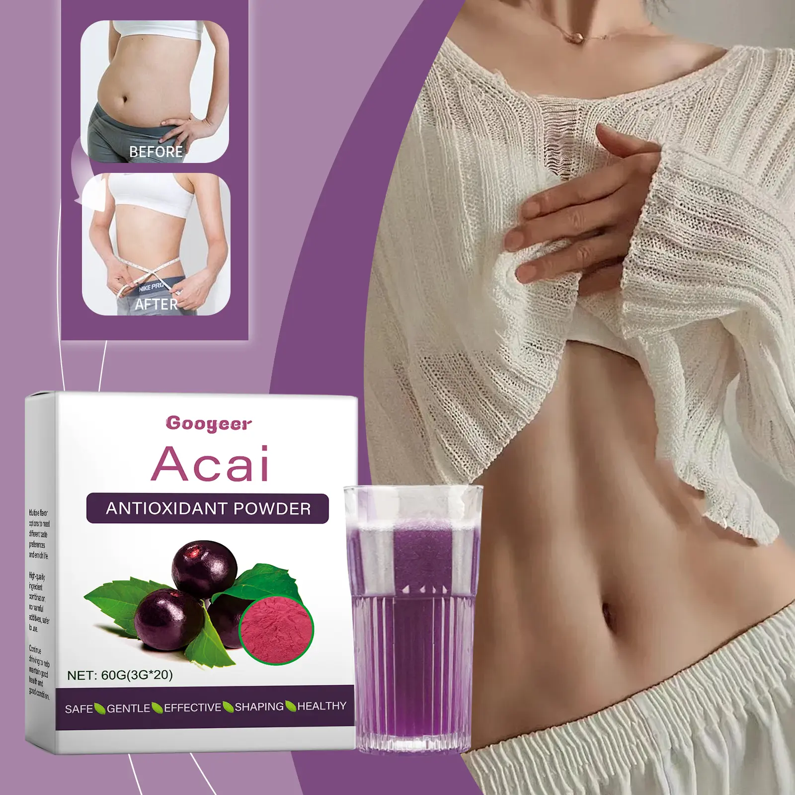Antioxidant Drink Powder with Collagen Peptides - Blueberry Flavor 8 googeer antioxidant powder body GO A06 0003 01 4162