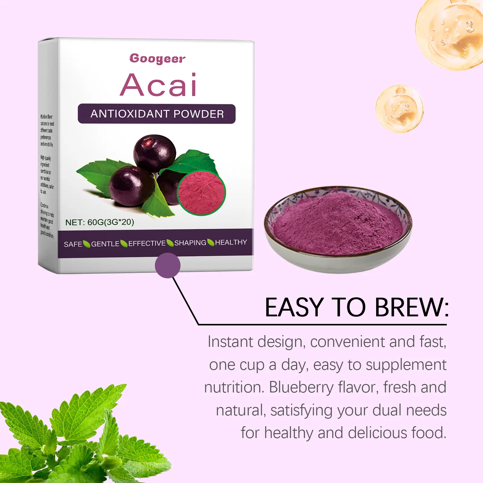 Antioxidant Drink Powder with Collagen Peptides - Blueberry Flavor 13 googeer antioxidant powder body GO A06 0003 01 4165