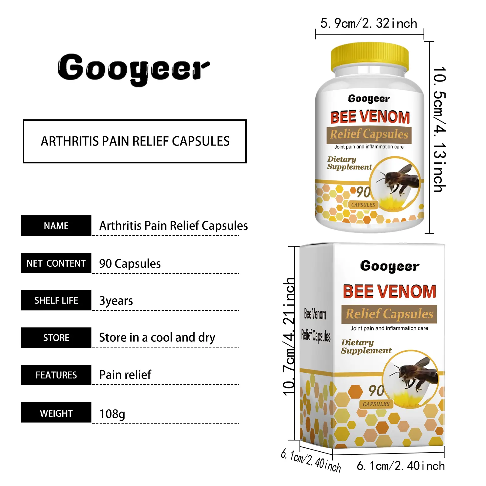 Arthritis Pain Relief Capsules for Joint Care with Bee Venom Googeer 7 googeer arthritis pain relief capsules GOB07 A040 90 WH1 2485