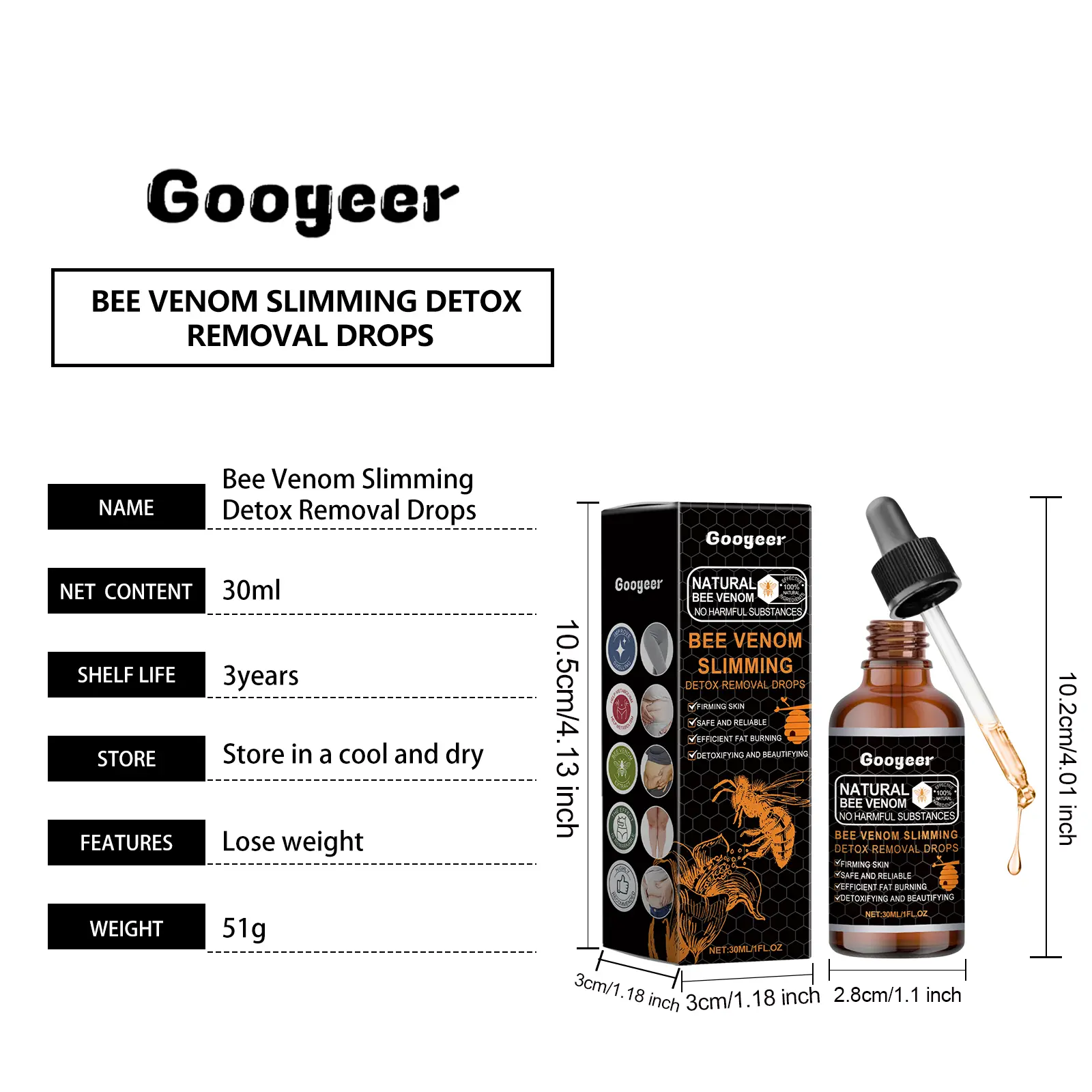 Bee Venom Dietary Supplement Drops with Vitamin B1 by Googeer 7 googeer bee venom slimming detox drops GO I02 0153 01 3666