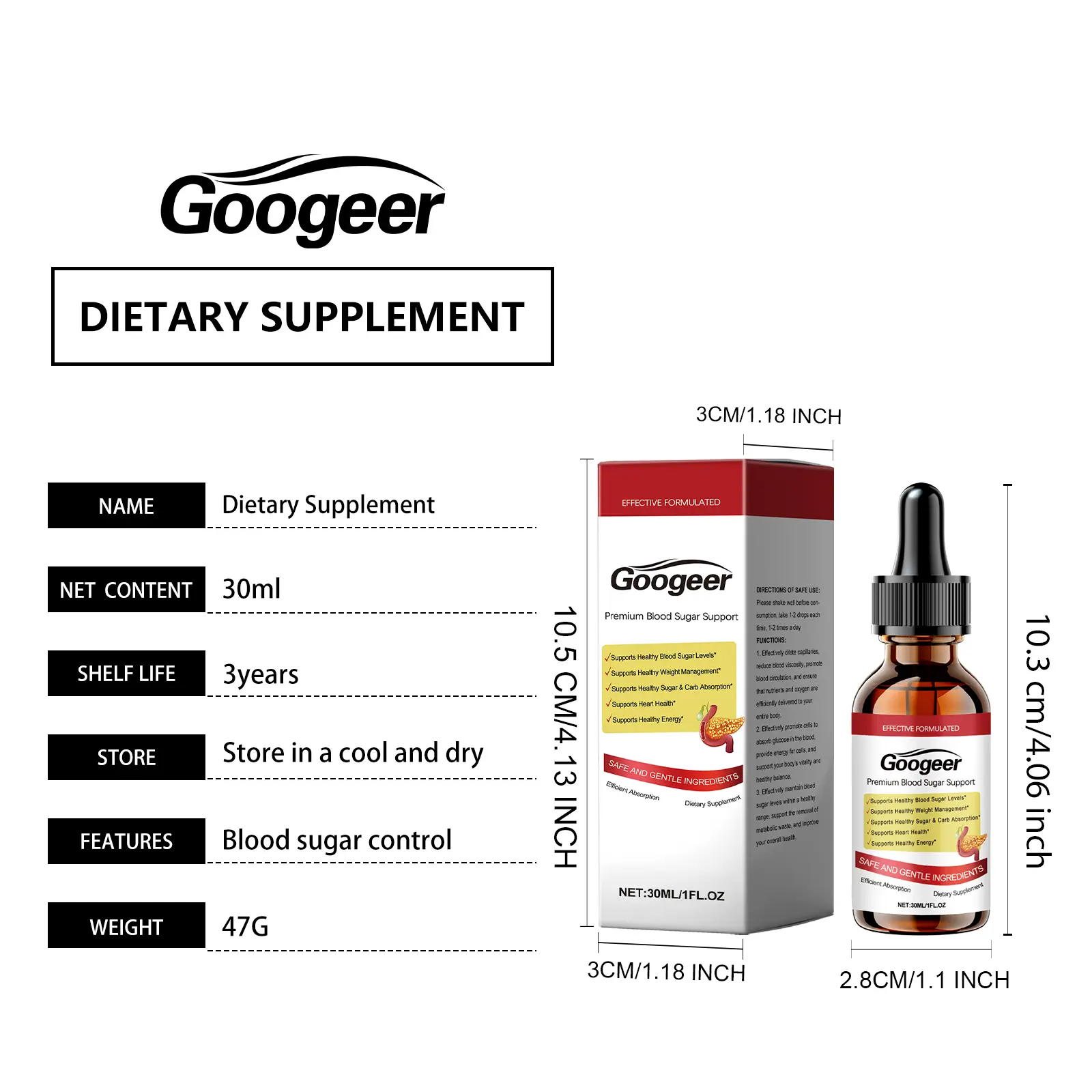 Blood Sugar Support Supplement Drops - Liquid Vitamin B1 Formula 7 googeer blood sugar control supplement drops GO I03 0018 01 4953