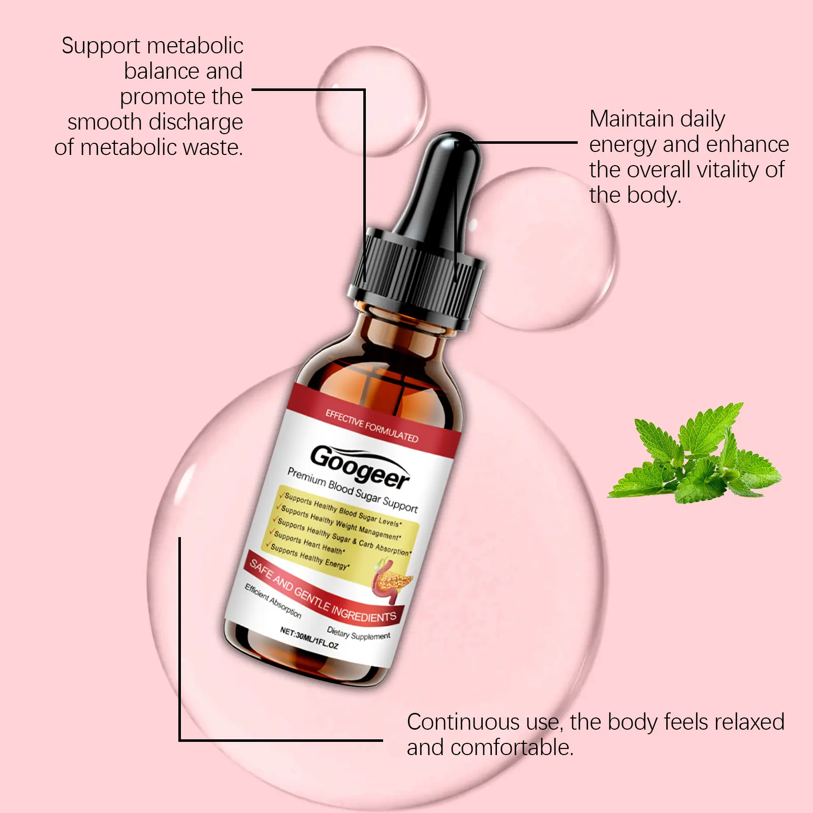 Blood Sugar Support Supplement Drops - Liquid Vitamin B1 Formula 12 googeer blood sugar control supplement drops GO I03 0018 01 4956