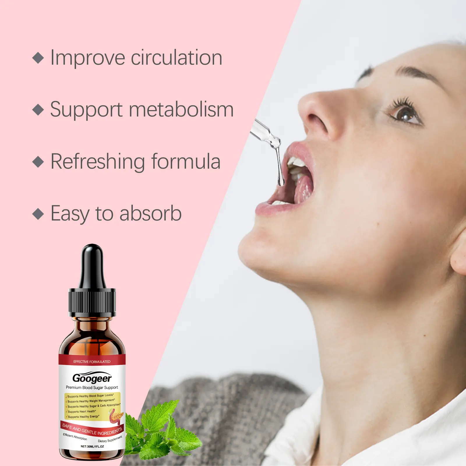Blood Sugar Support Supplement Drops - Liquid Vitamin B1 Formula 13 googeer blood sugar control supplement drops GO I03 0018 01 4957