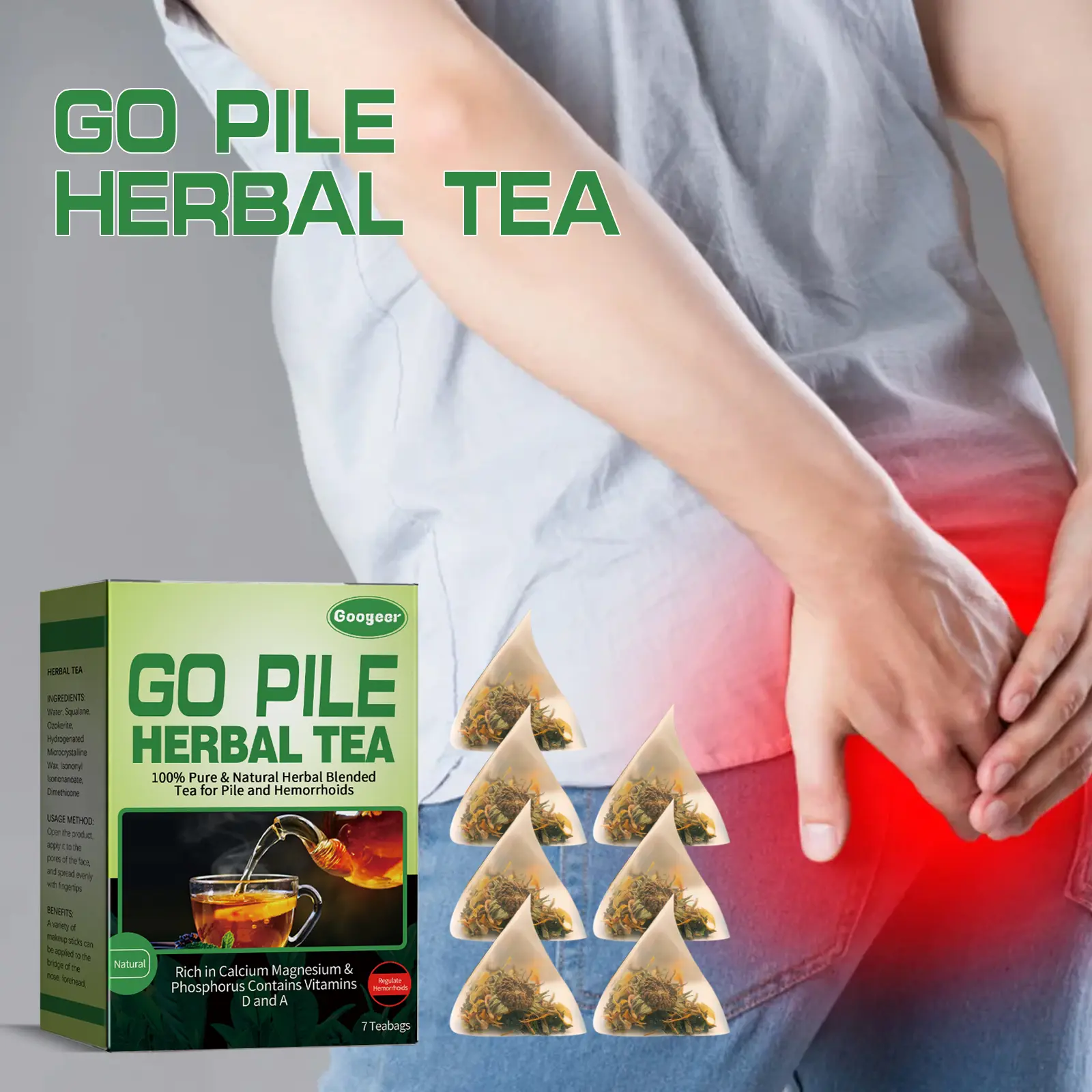 Herbal Tea for Hemorrhoid Discomfort Relief - Natural Soothing Blend 8 googeer body care tea hemorrhoids GOA08 A008 7 GN1 4428
