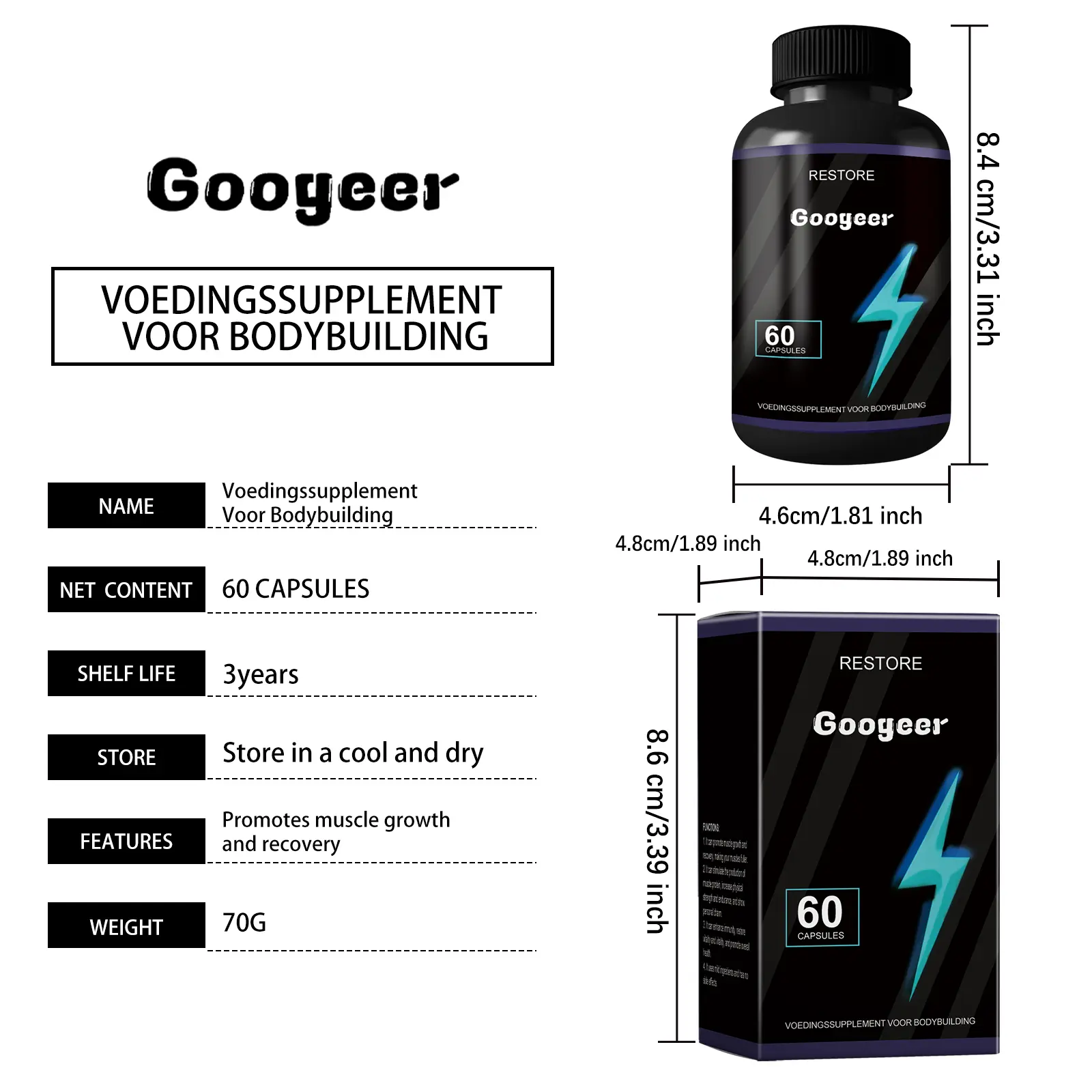 Muscle Support Dietary Supplement for Recovery and Growth - GoGetter 7 googeer bodybuilding supplement GO I02 0186 01 888