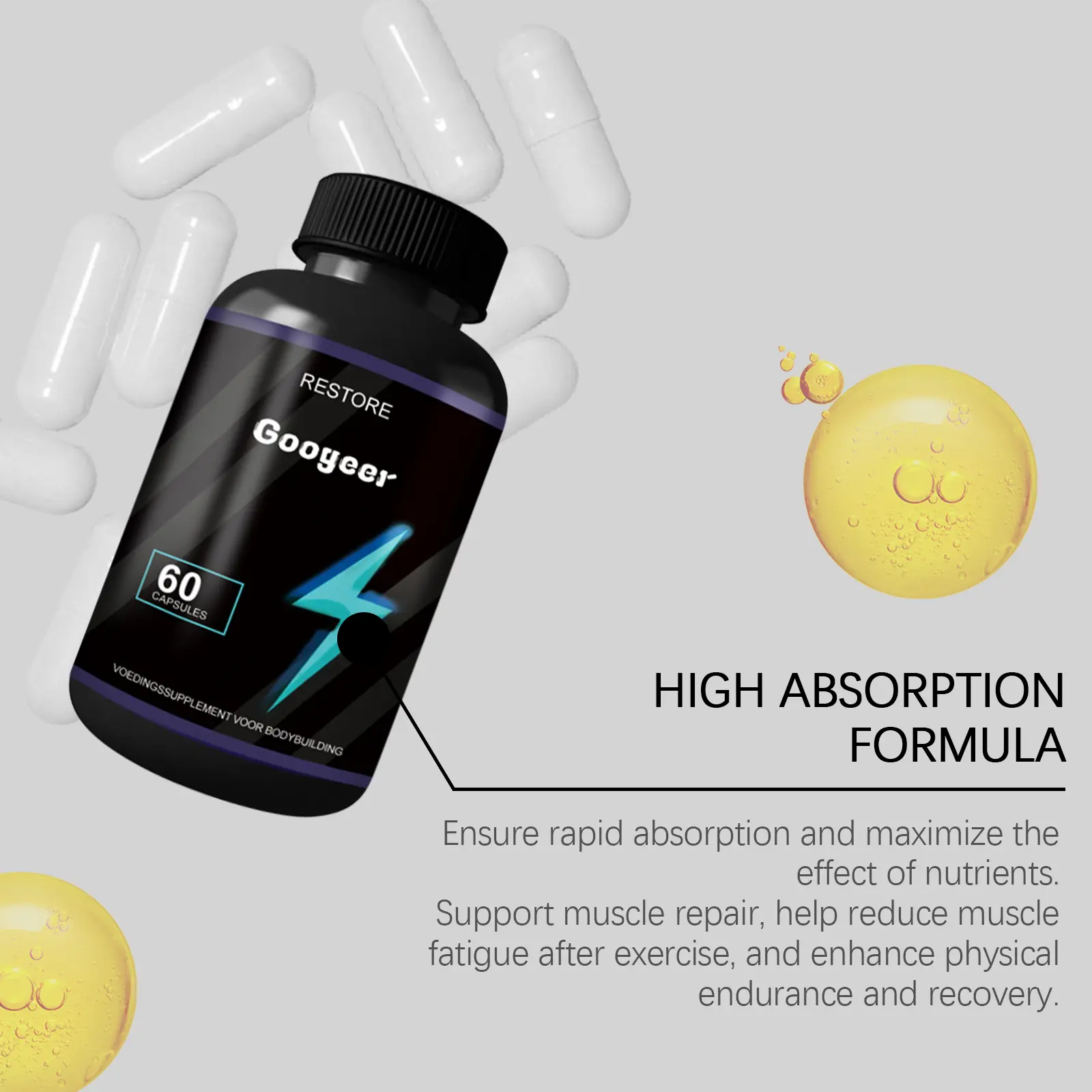 Muscle Support Dietary Supplement for Recovery and Growth - GoGetter 12 googeer bodybuilding supplement GO I02 0186 01 891