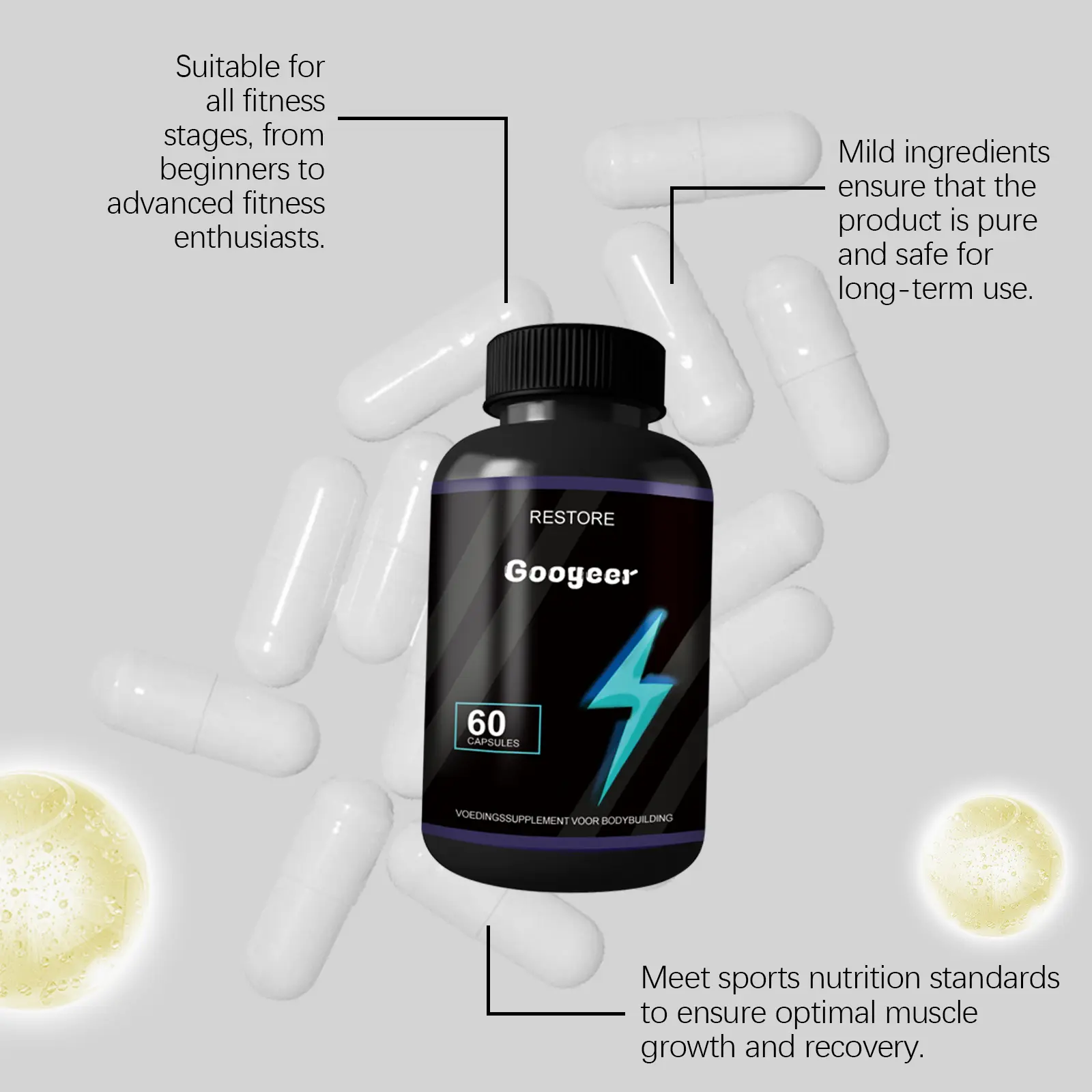 Muscle Support Dietary Supplement for Recovery and Growth - GoGetter 13 googeer bodybuilding supplement GO I02 0186 01 892