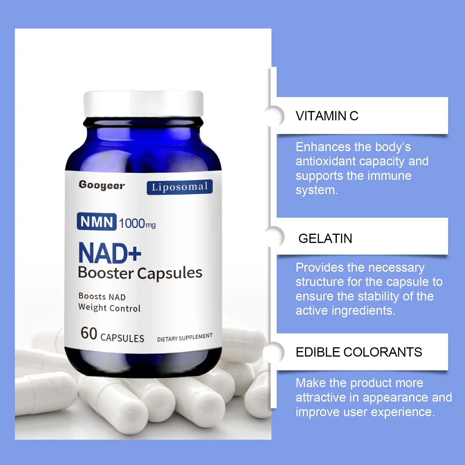 Vitamin C and Glycerin Supplement Capsules for Immune Support | Googeer 11 googeer booster capsules GO I02 0172 01 1106
