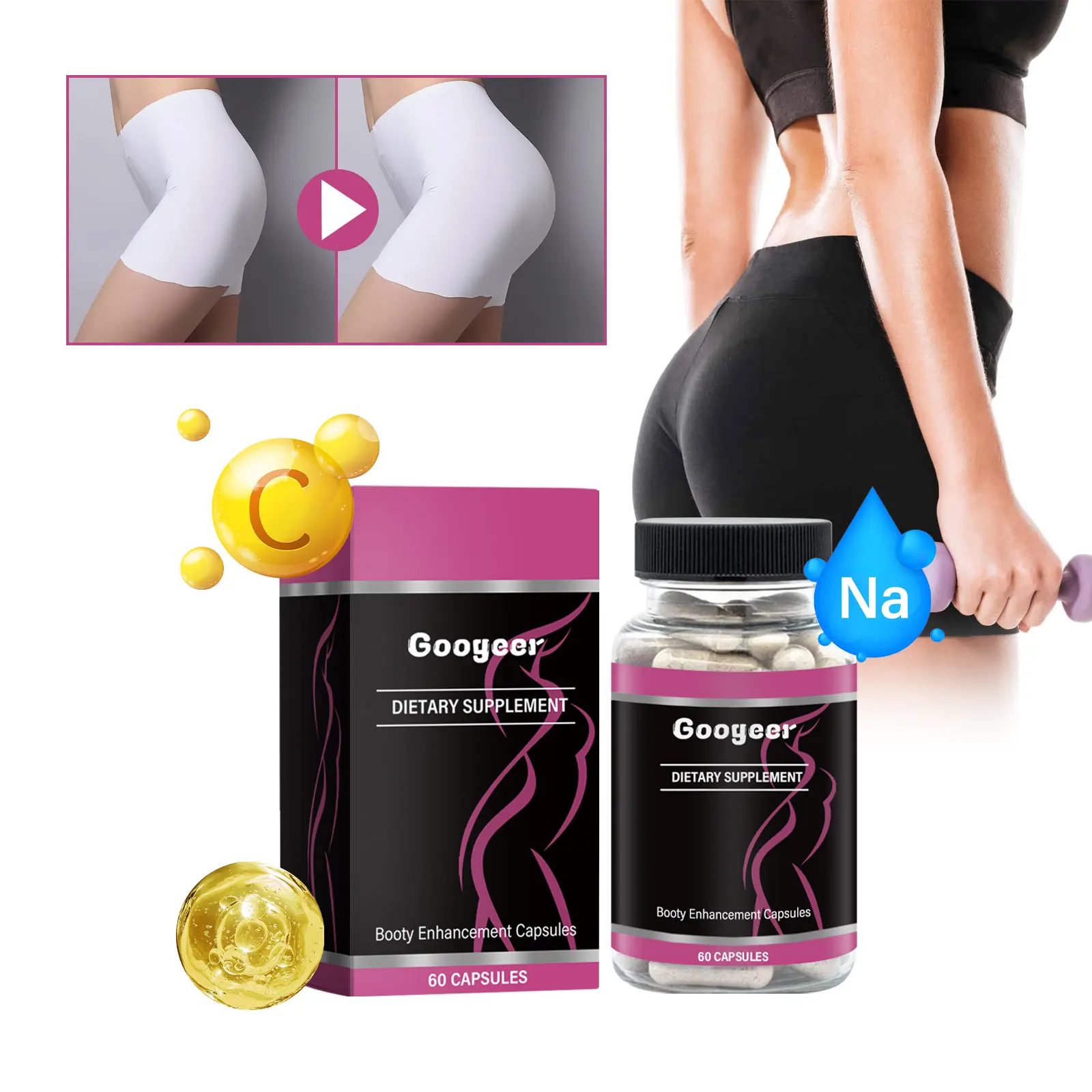 Butt Enhancement Capsules for Firming and Toning by GoGetter 8 googeer booty enhancement capsules GOI02 A038 60 BK1 2050