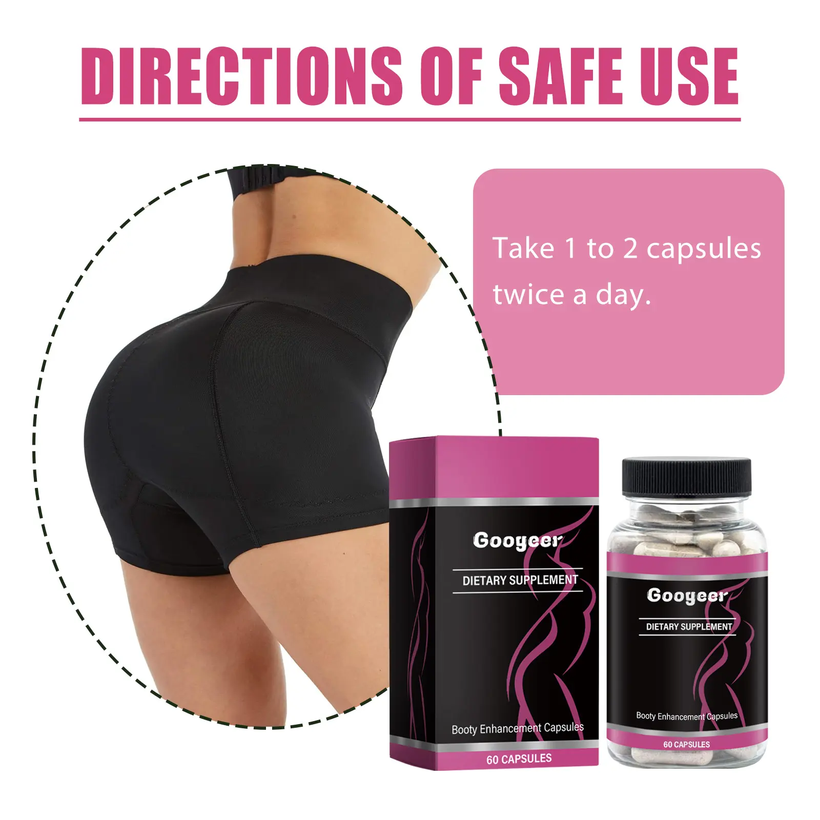 Butt Enhancement Capsules for Firming and Toning by GoGetter 10 googeer booty enhancement capsules GOI02 A038 60 BK1 2052