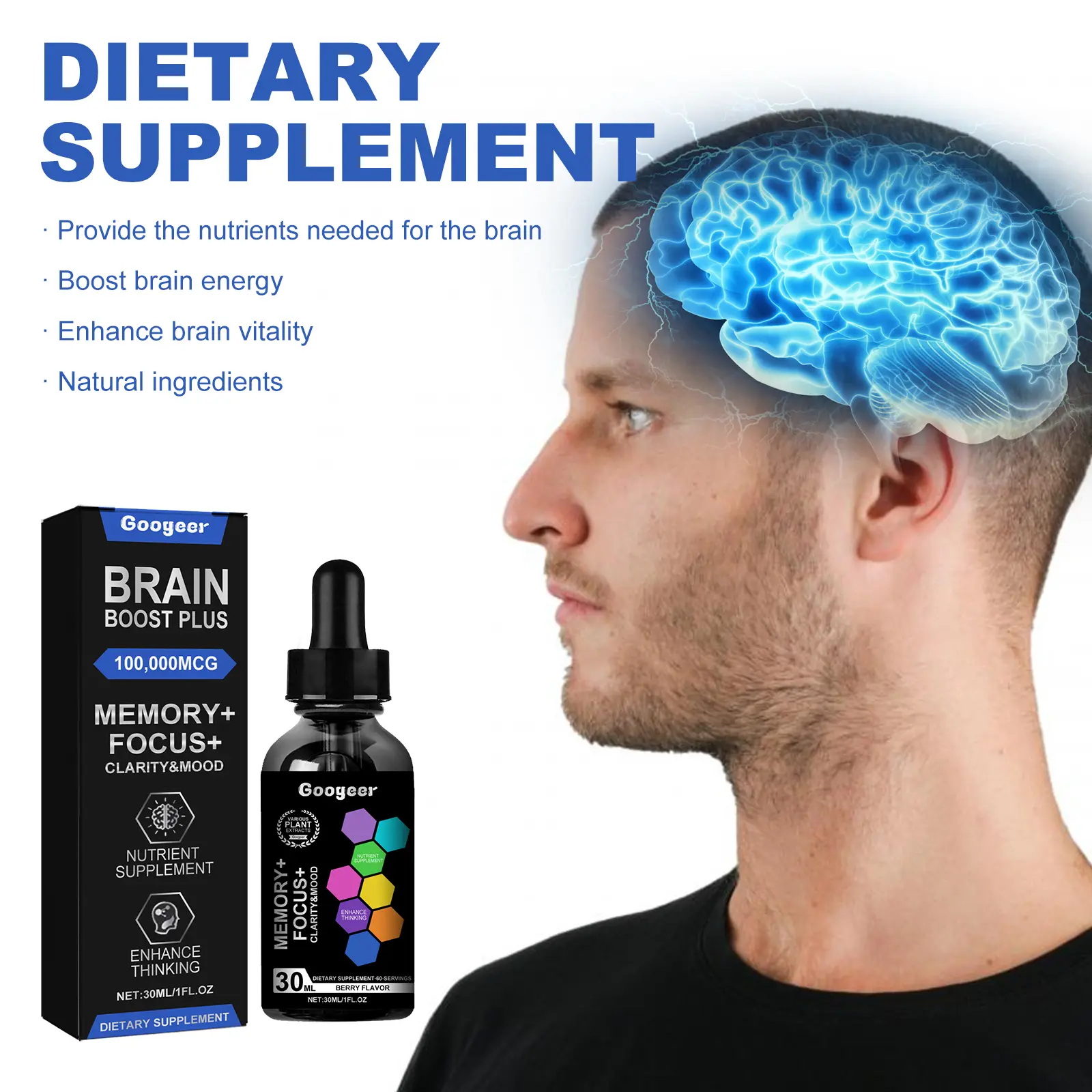 Brain Boost Plus Cognitive Support Drops with Ginkgo Biloba & Green Tea - Googeer 8 googeer brain boost plus anxiety fatigue GOI02 A005 30 BK1 662