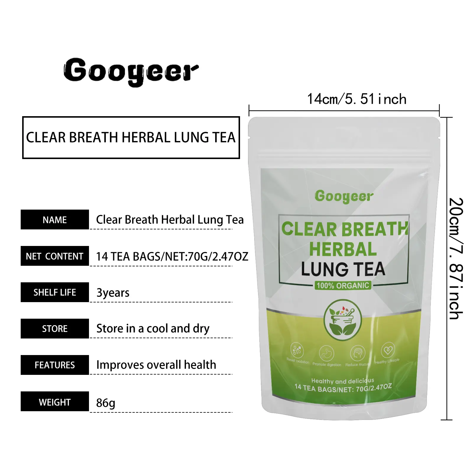 Breath Cool Herbal Tea with Orange Peel & Bergamot - Googger 7 googeer breath herbal lung tea GO I01 0017 01 3844