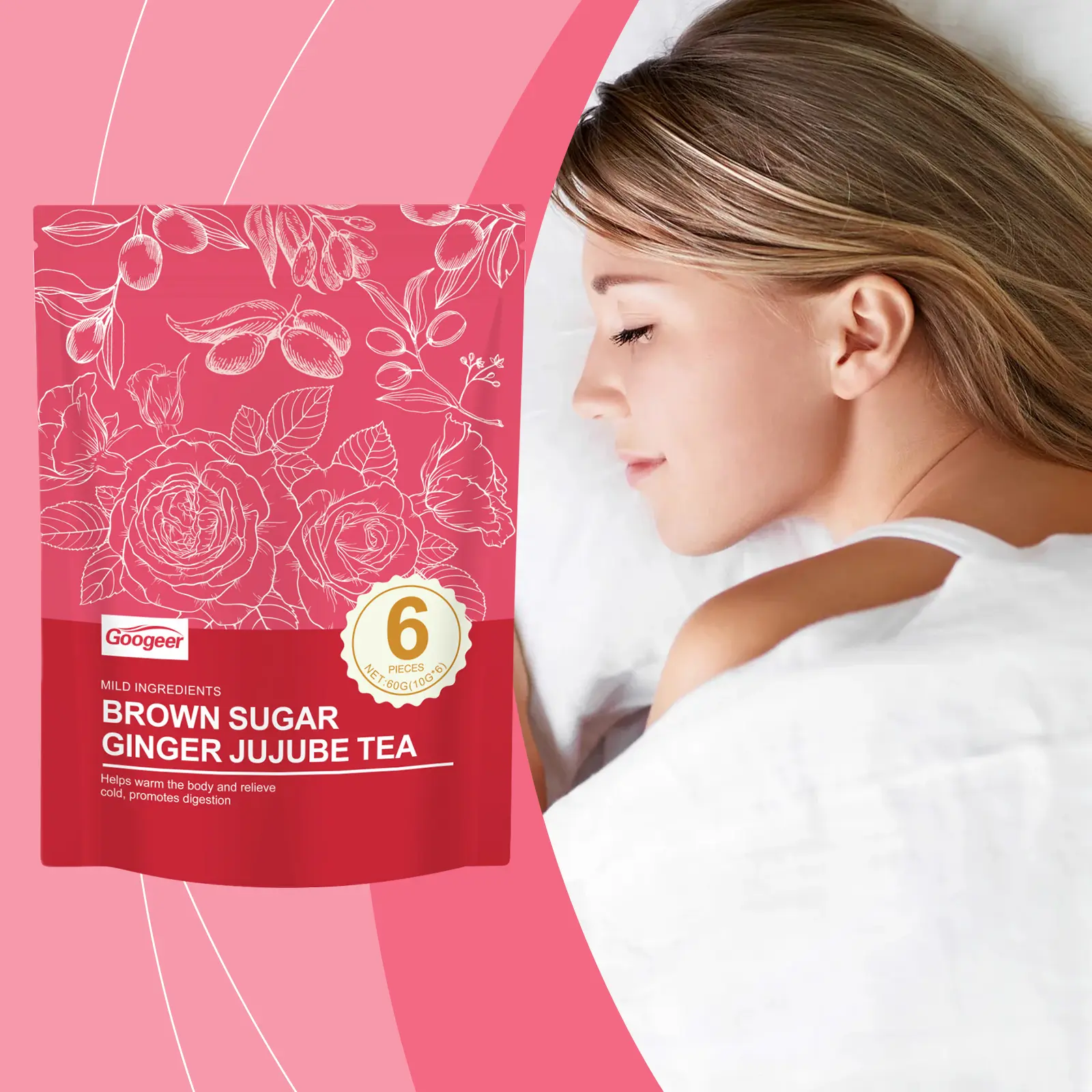 Brown Sugar Ginger Rose Herbal Tea - Warming & Relaxing Blend 8 googeer brown sugar ginger rose tea GO I03 0029 01 5125
