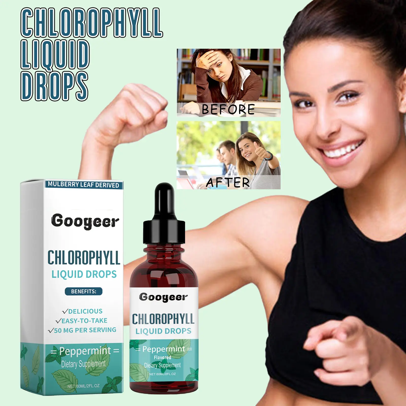 Chlorophyll Liquid Drops for Fresh Breath & Energy Support - Googeer 8 googeer chlorophyll liquid drops bad breath GOI02 A025 60 WH1 1015