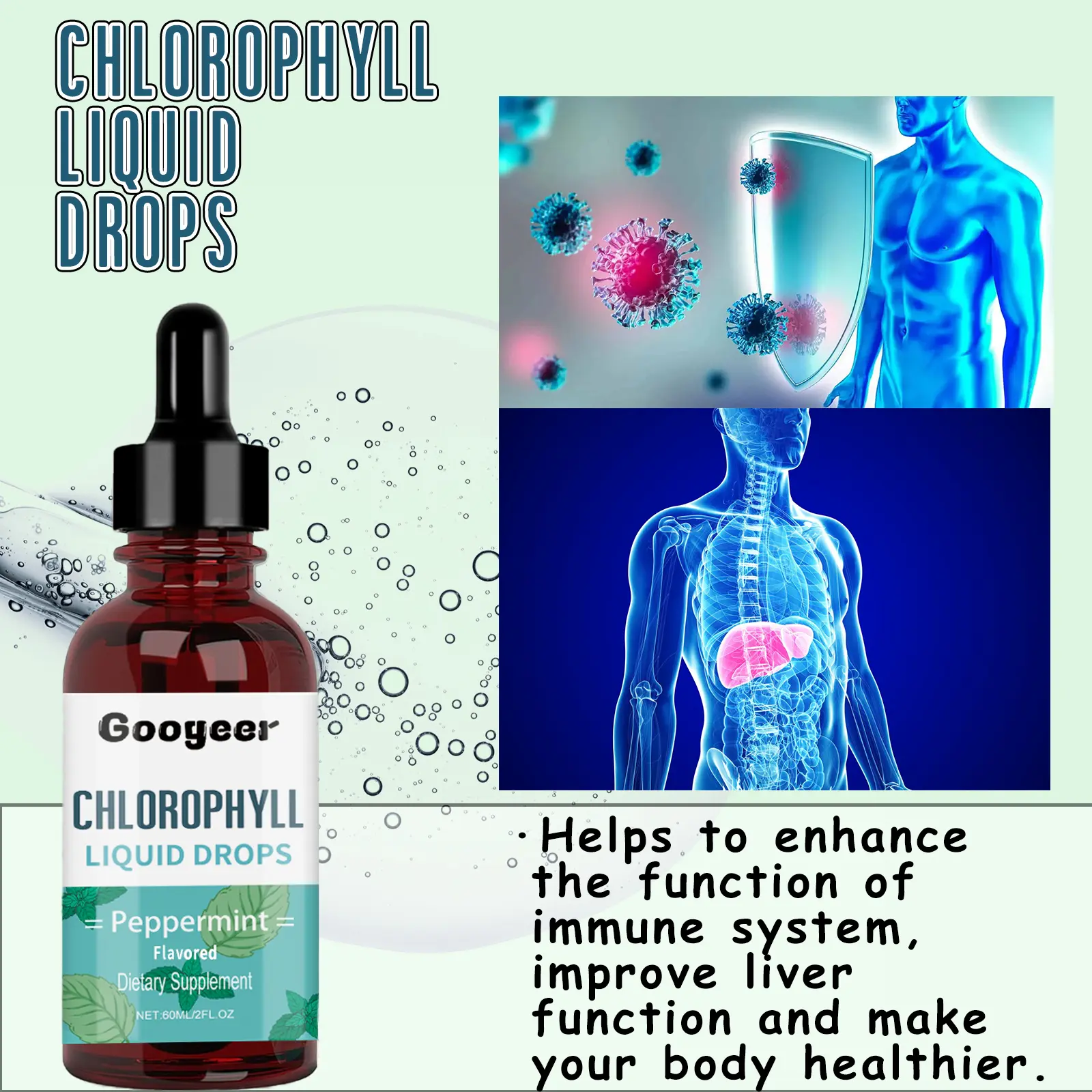 Chlorophyll Liquid Drops for Fresh Breath & Energy Support - Googeer 11 googeer chlorophyll liquid drops bad breath GOI02 A025 60 WH1 1018