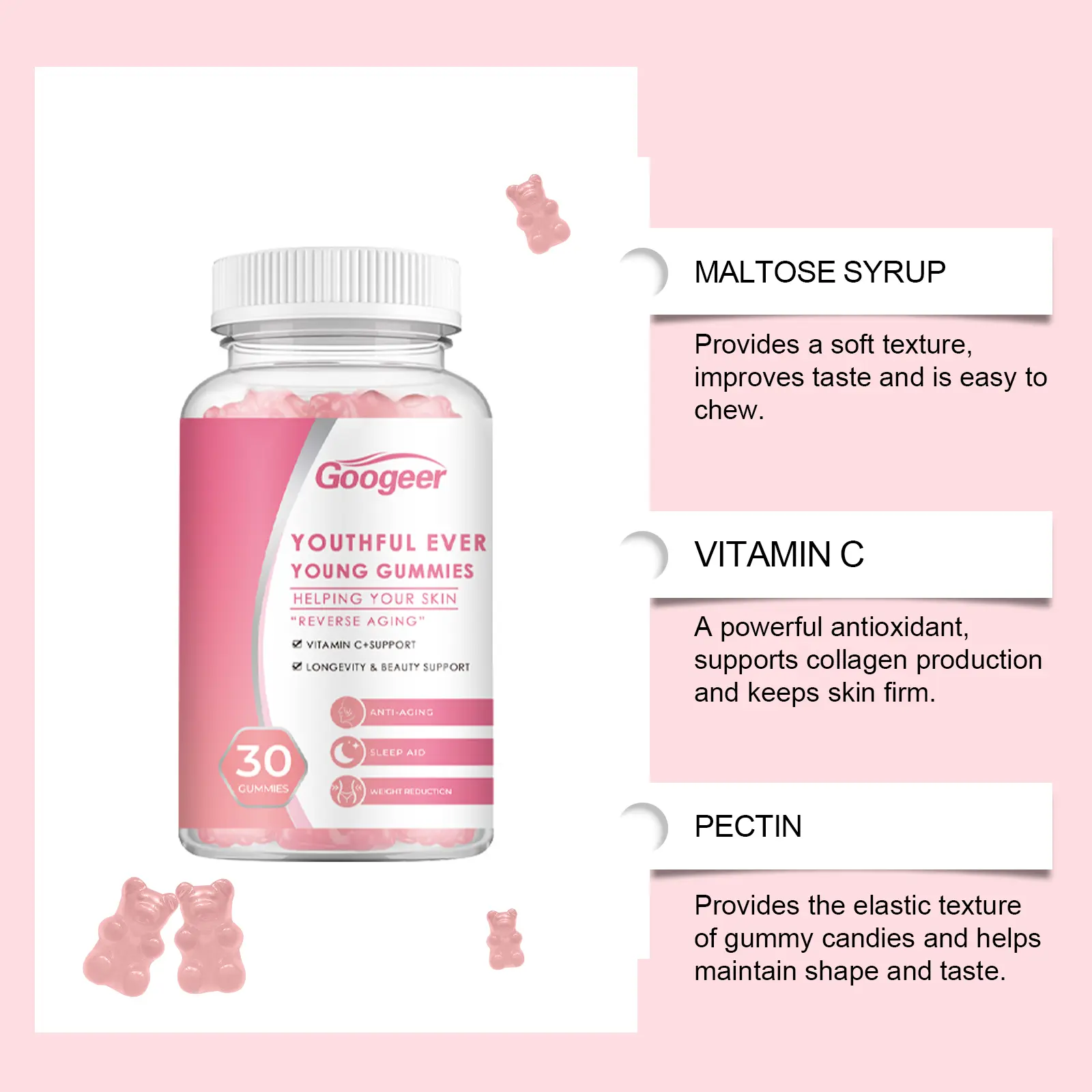 Collagen Gummies for Skin Support with Vitamin C 12 googeer collagen gummy skin GO A06 0005 01 4688