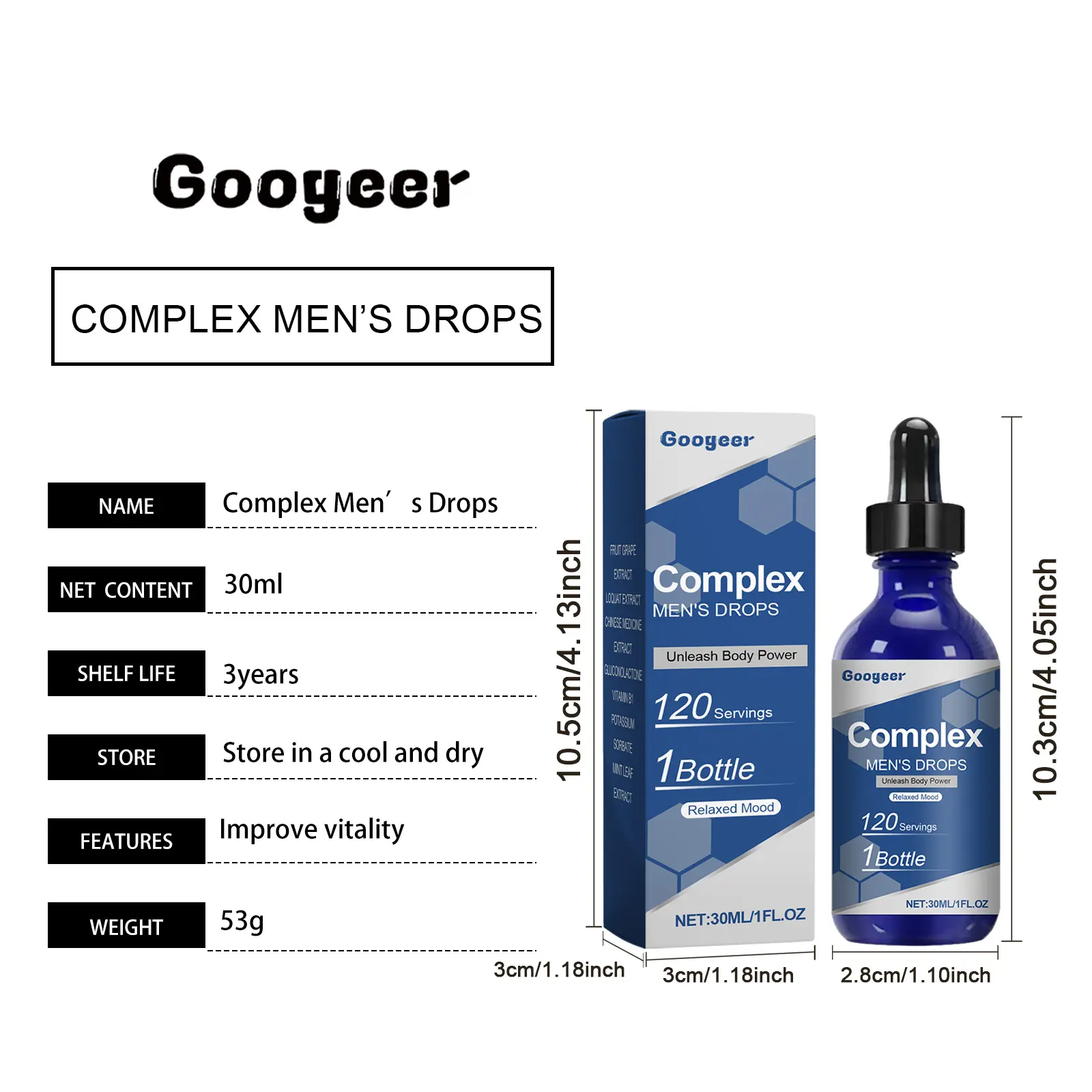 Men's Supplement Drops with Natural Herbal Extracts by Googeer 7 googeer complex men drops body GOI02 A045 30 BU1 2575