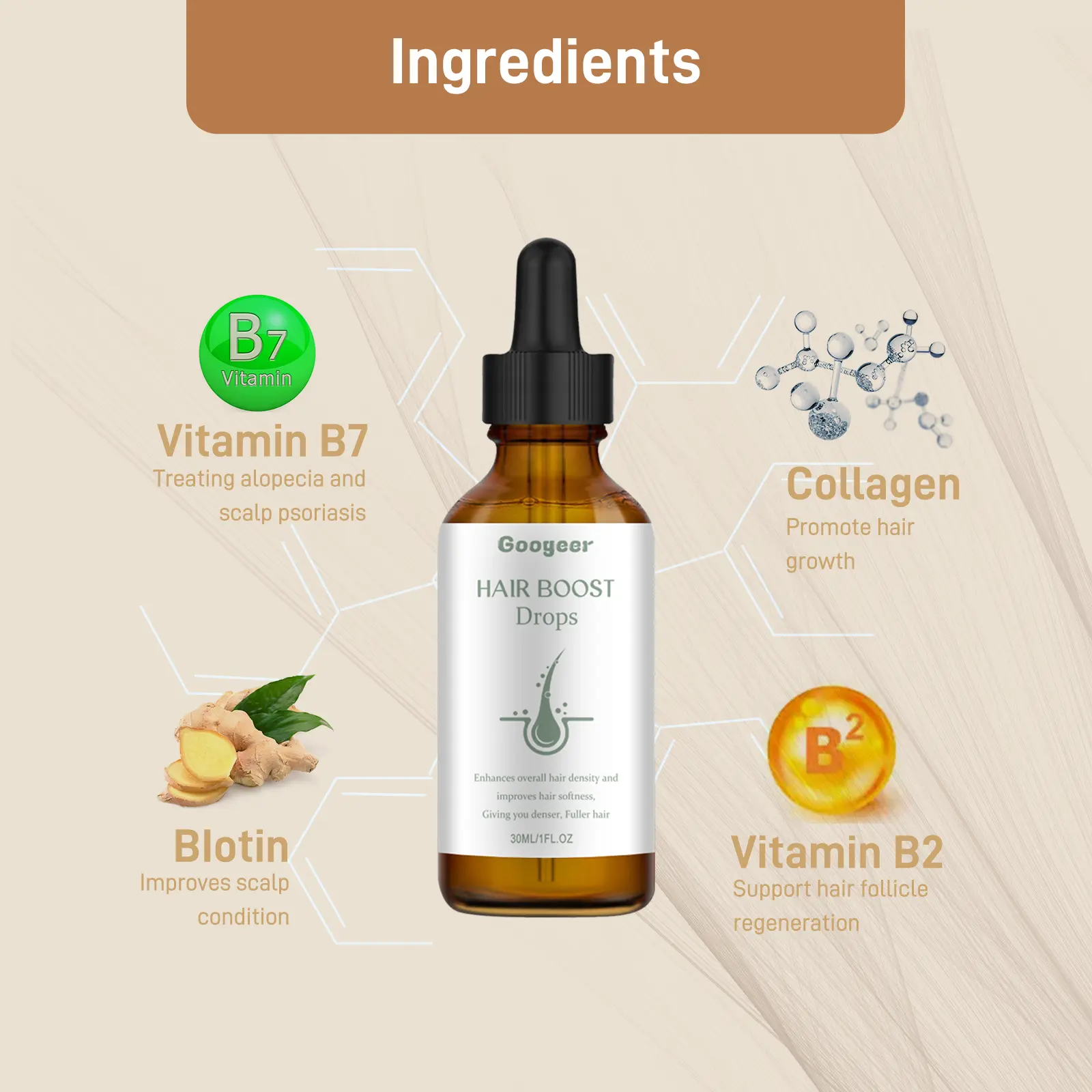 Dense Hair Supplement Drops for Stronger, Thicker Hair | Googeer 9 googeer dense hair dietary supplement drops GOB01 A001 30 GN1 1235