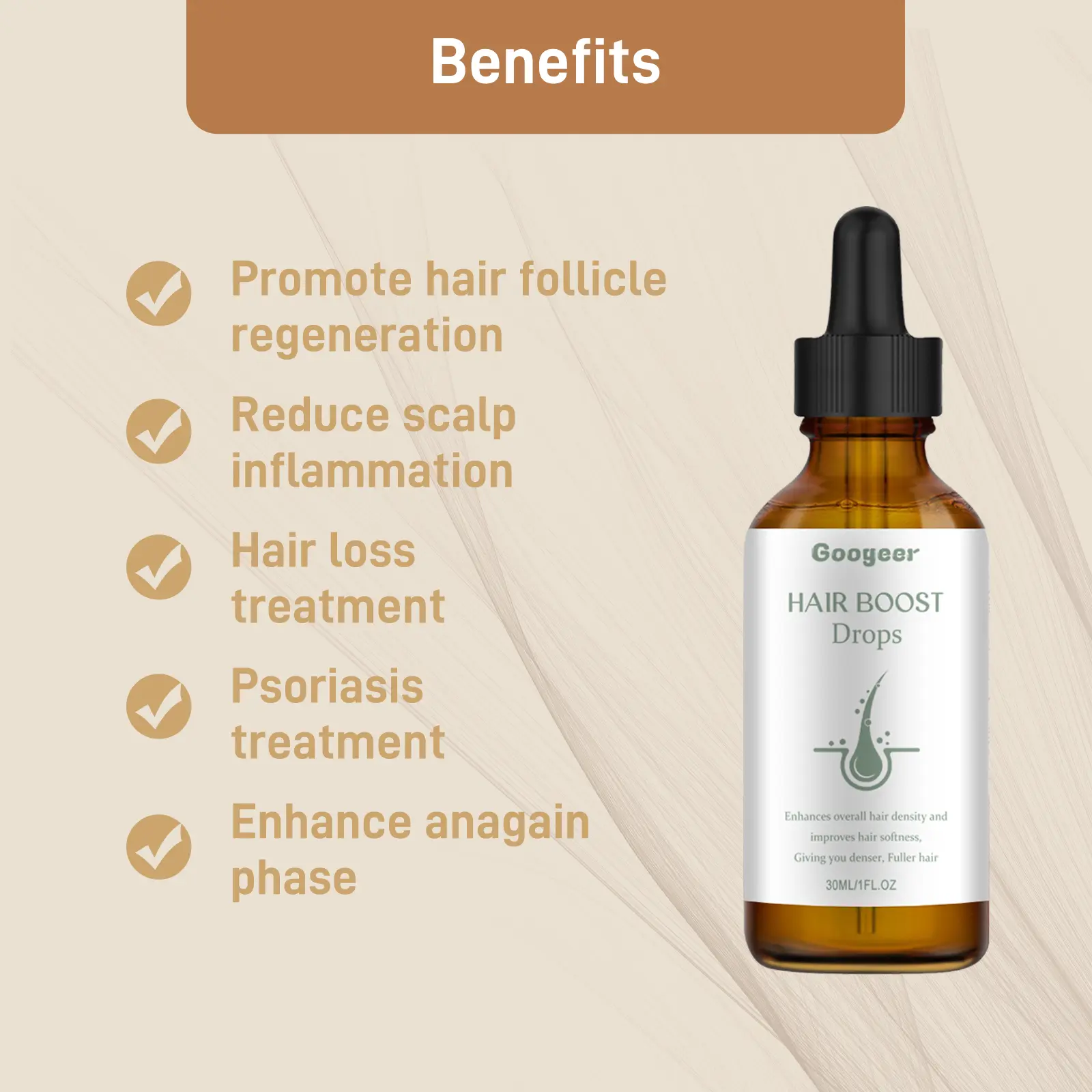 Dense Hair Supplement Drops for Stronger, Thicker Hair | Googeer 11 googeer dense hair dietary supplement drops GOB01 A001 30 GN1 1237