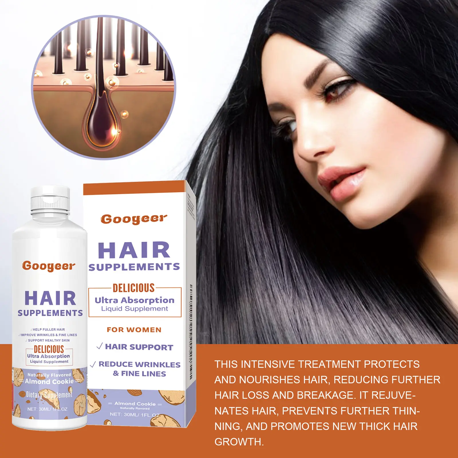 Hair Density Supplement for Thicker, Shinier Hair Support 11 googeer dense hair supplement hair loss GOH02 A030 30 WH1 4344