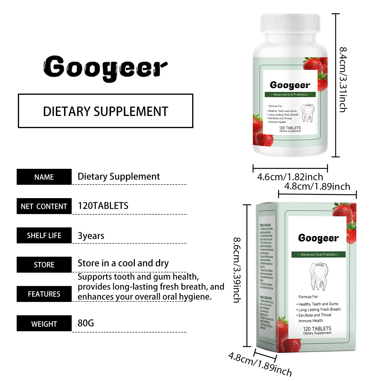 Dental Probiotic Supplement Tablets for Oral Health by Googeer 6 googeer dental chewable probiotic tablets GO B09 0001 01 473