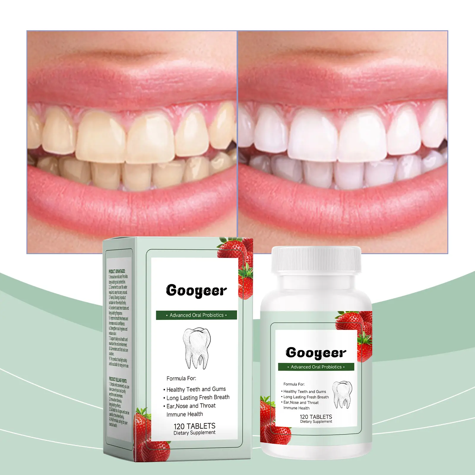 Dental Probiotic Supplement Tablets for Oral Health by Googeer 7 googeer dental chewable probiotic tablets GO B09 0001 01 474
