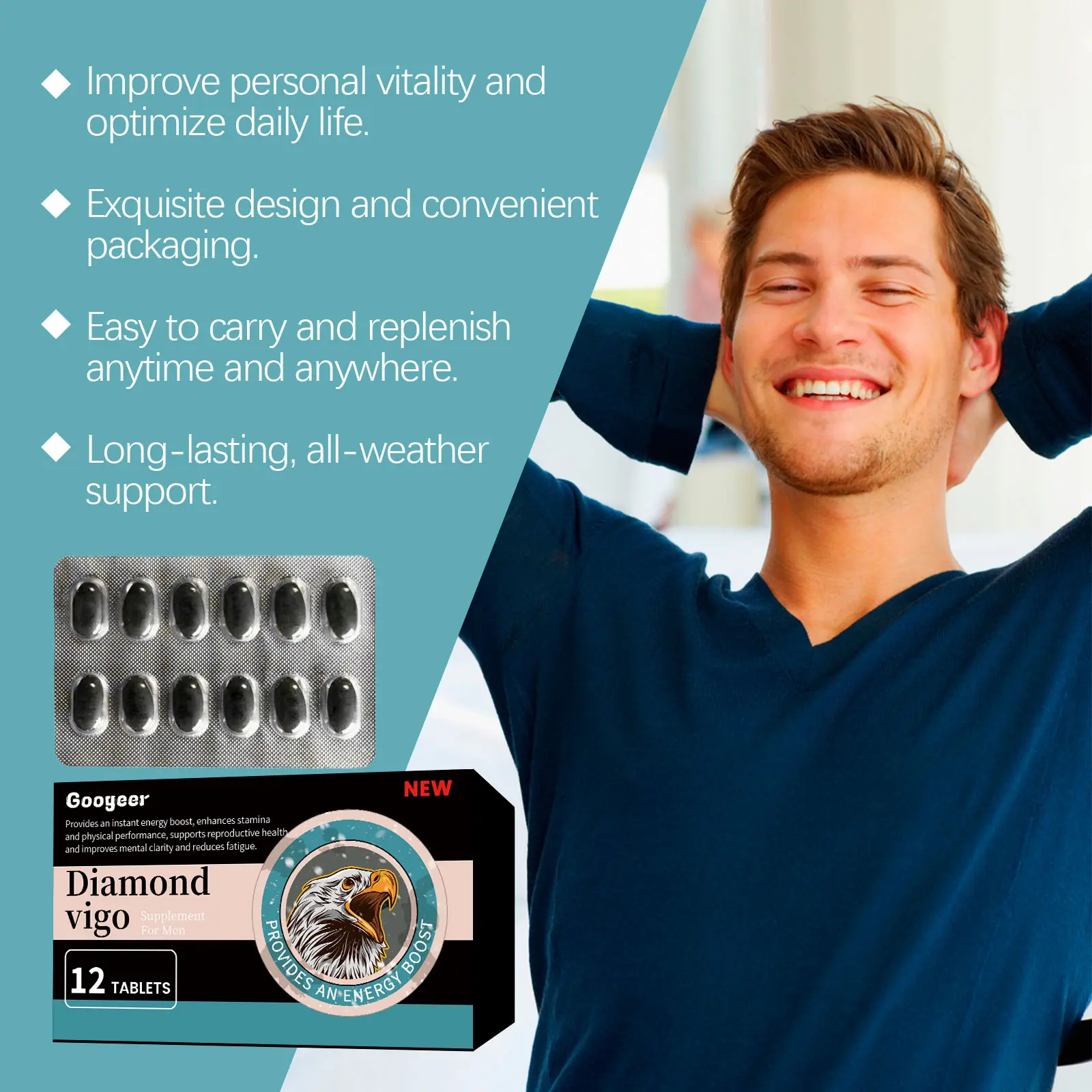 Diamond Vigo Dietary Fiber and Calcium Supplement for Men - Googeer 12 googeer diamond vigo supplement men GOB11 A009 12 BK1 3140