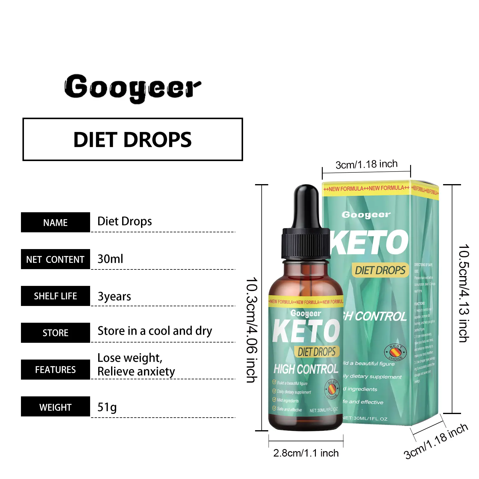 Keto Diet Drops with Herbal Extracts and Vitamin B1 - Googeer 7 googeer diet drops body treatment GO I02 0143 01 3504