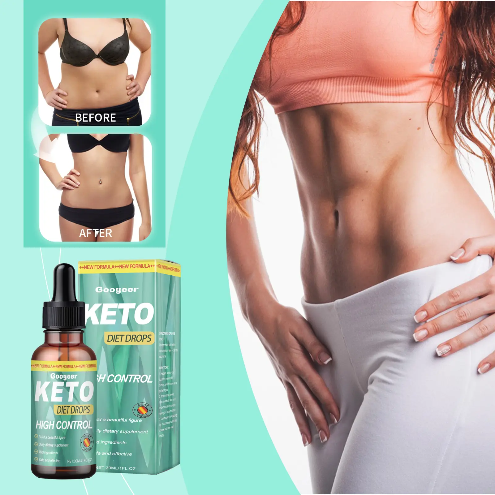 Keto Diet Drops with Herbal Extracts and Vitamin B1 - Googeer 8 googeer diet drops body treatment GO I02 0143 01 3505