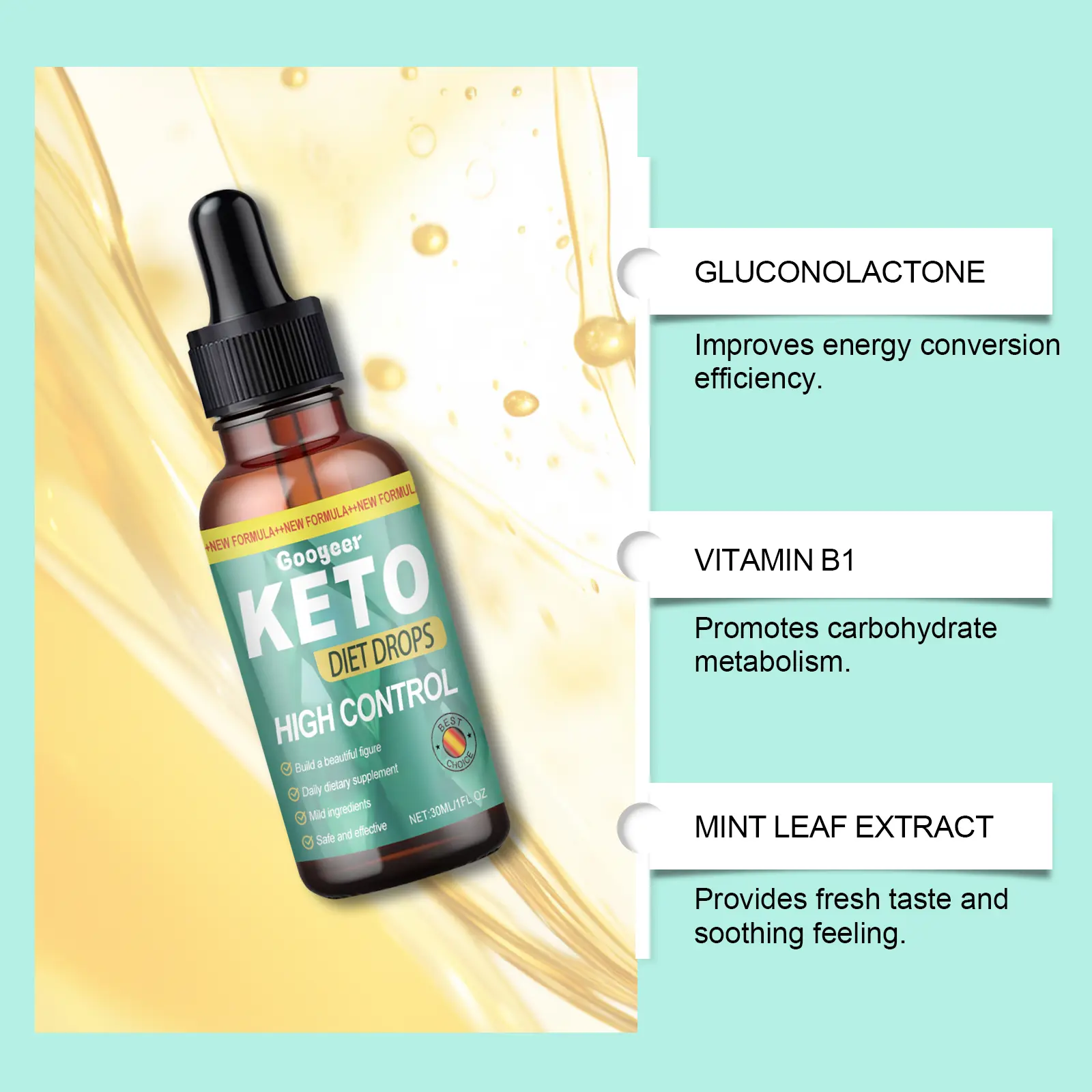 Keto Diet Drops with Herbal Extracts and Vitamin B1 - Googeer 11 googeer diet drops body treatment GO I02 0143 01 3508