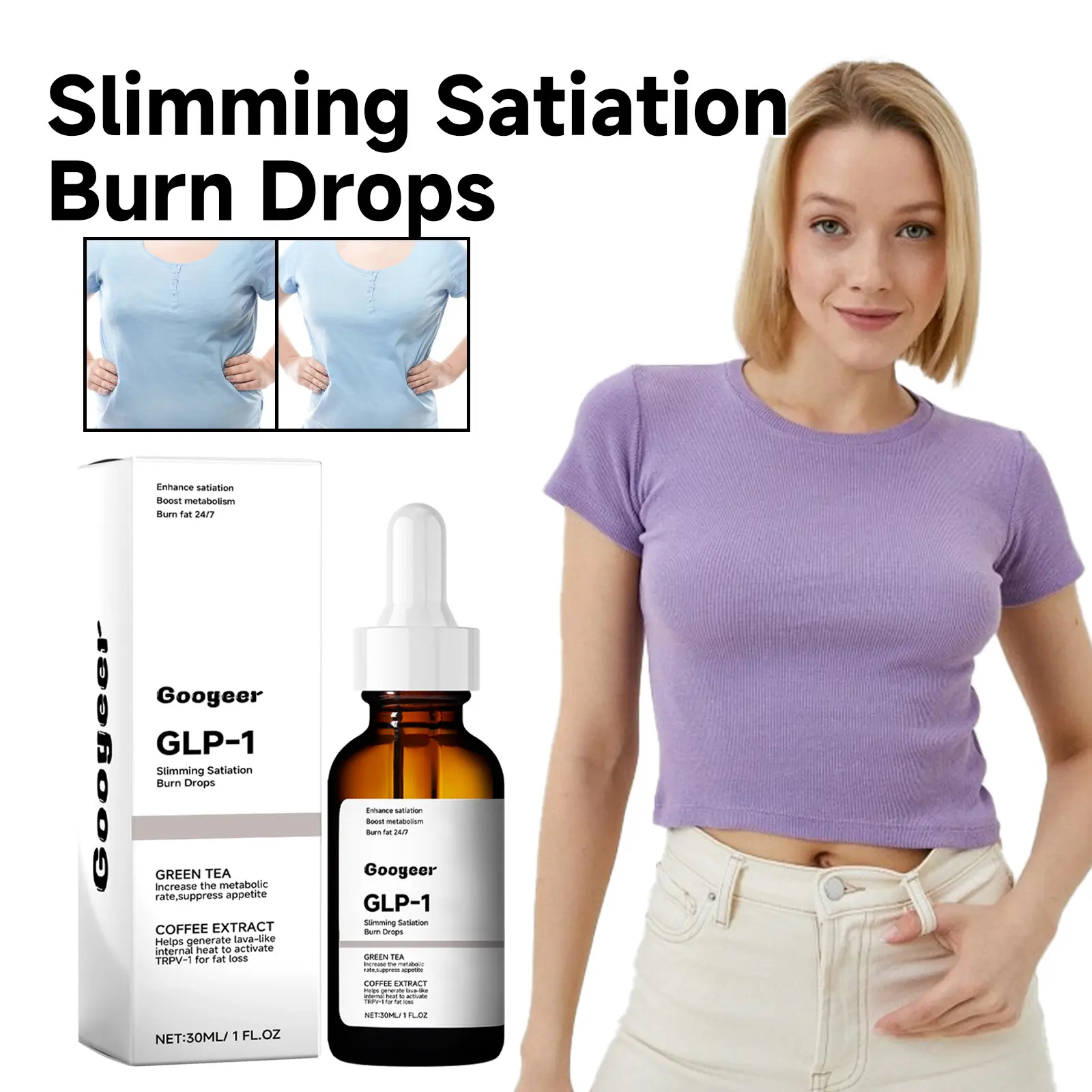 Googeer Appetite Control Drops with Coffee & Green Tea Extract 8 googeer dietary supplement toning drops anxiety GOI02 A024 30 WH1 237