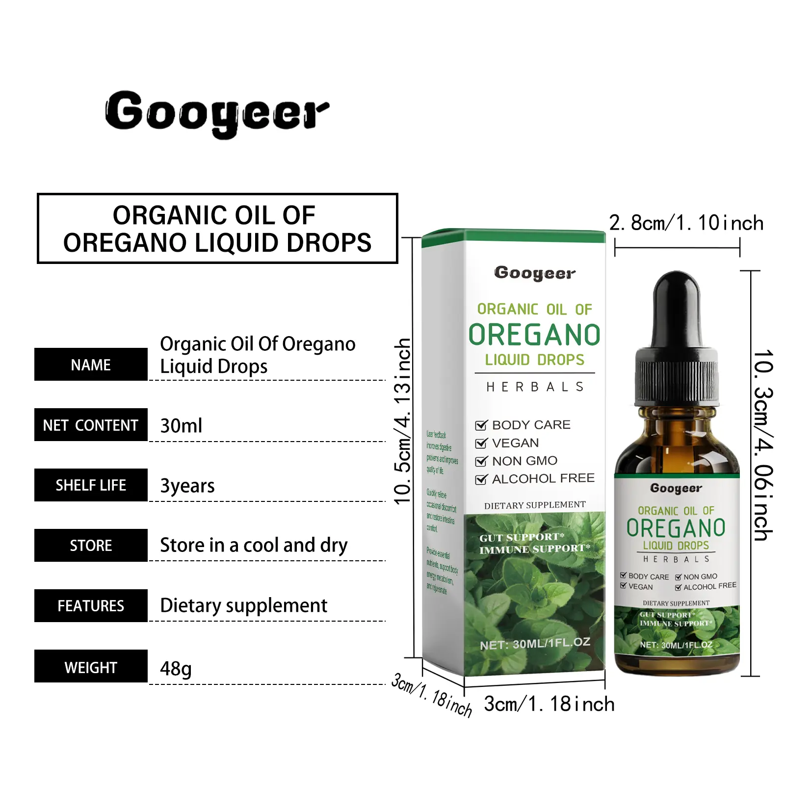 Organic Oregano Oil Drops for Digestive Health - Googeer 7 googeer digestive intestinal health drops GOB07 A060 30 WH1 757