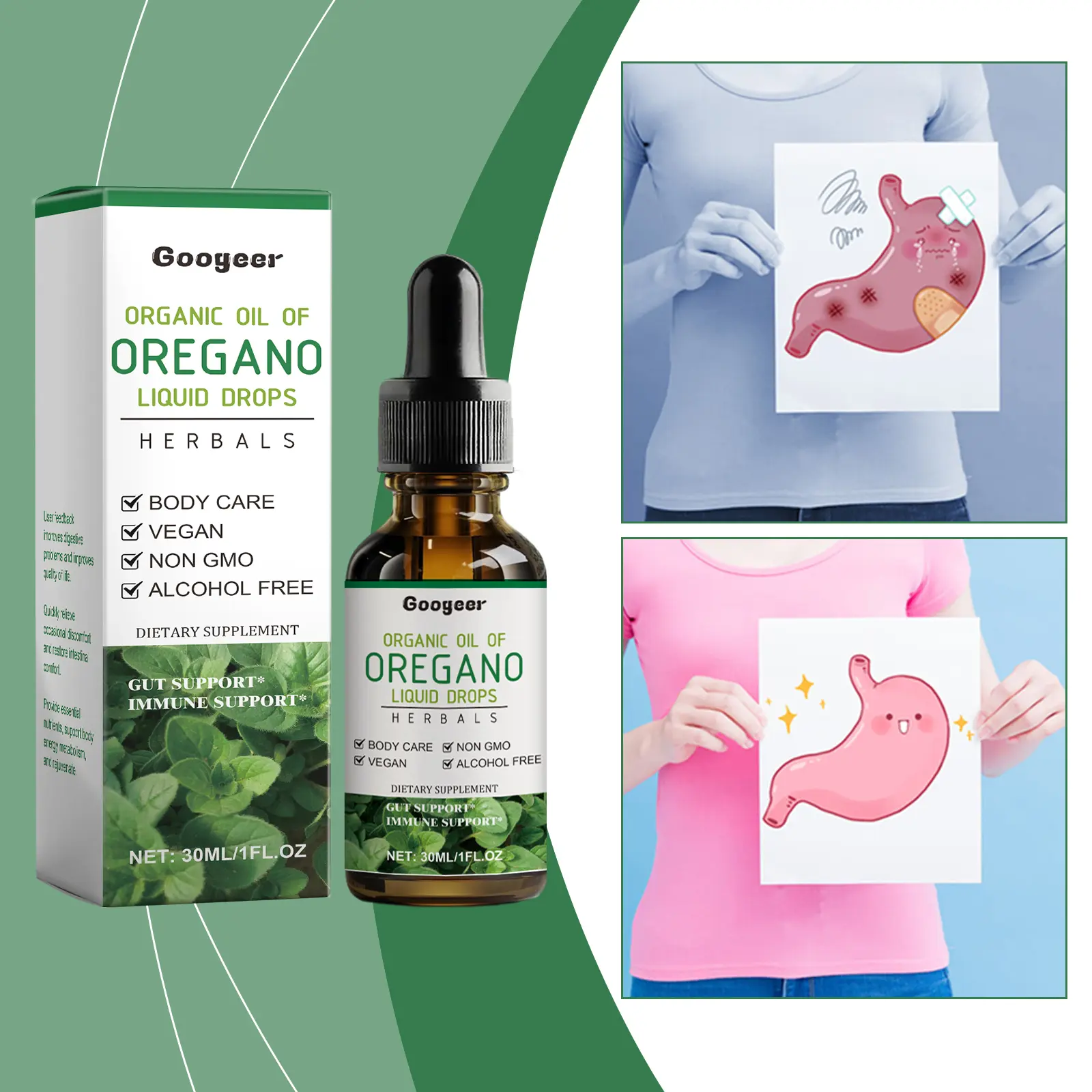 Organic Oregano Oil Drops for Digestive Health - Googeer 8 googeer digestive intestinal health drops GOB07 A060 30 WH1 758