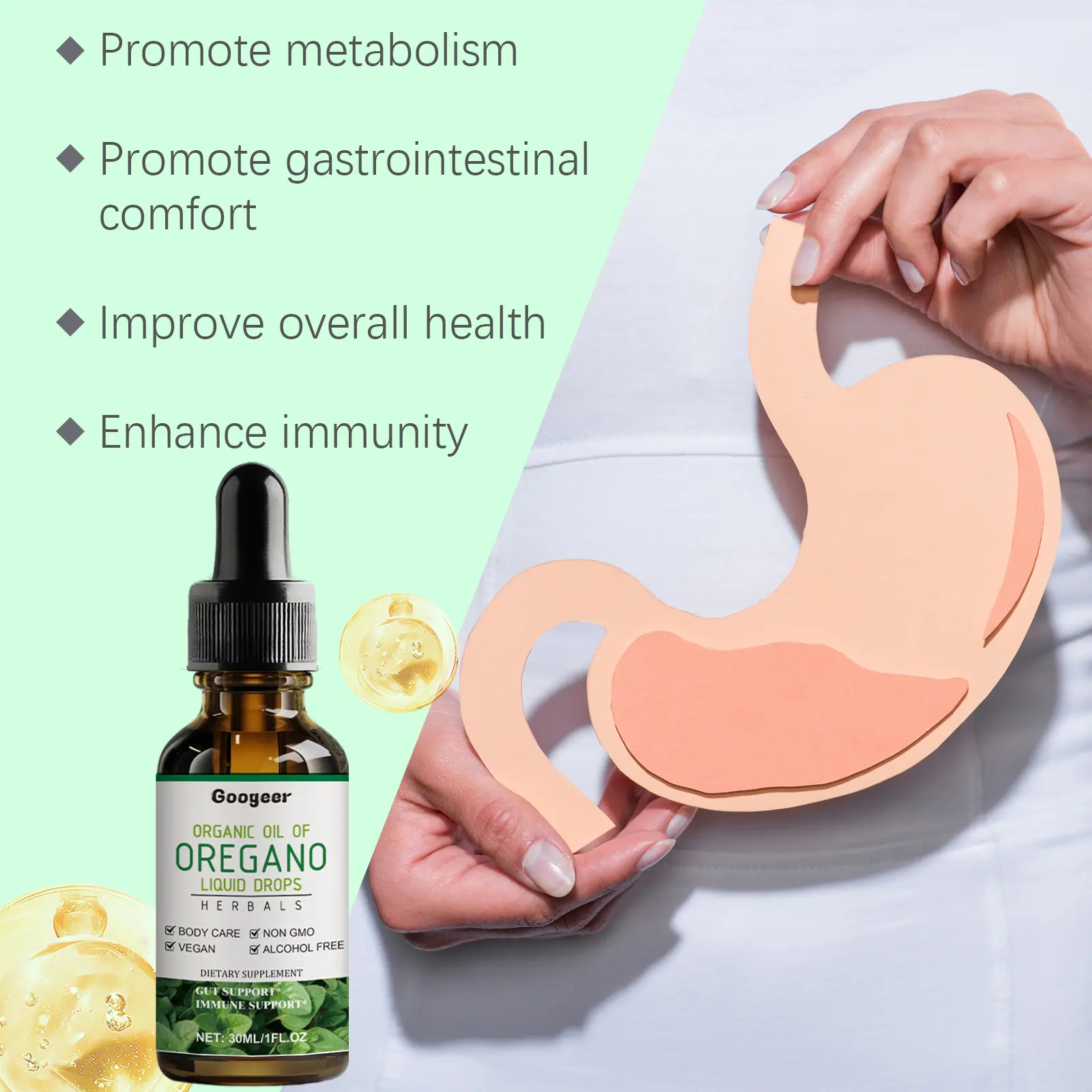Organic Oregano Oil Drops for Digestive Health - Googeer 14 googeer digestive intestinal health drops GOB07 A060 30 WH1 764