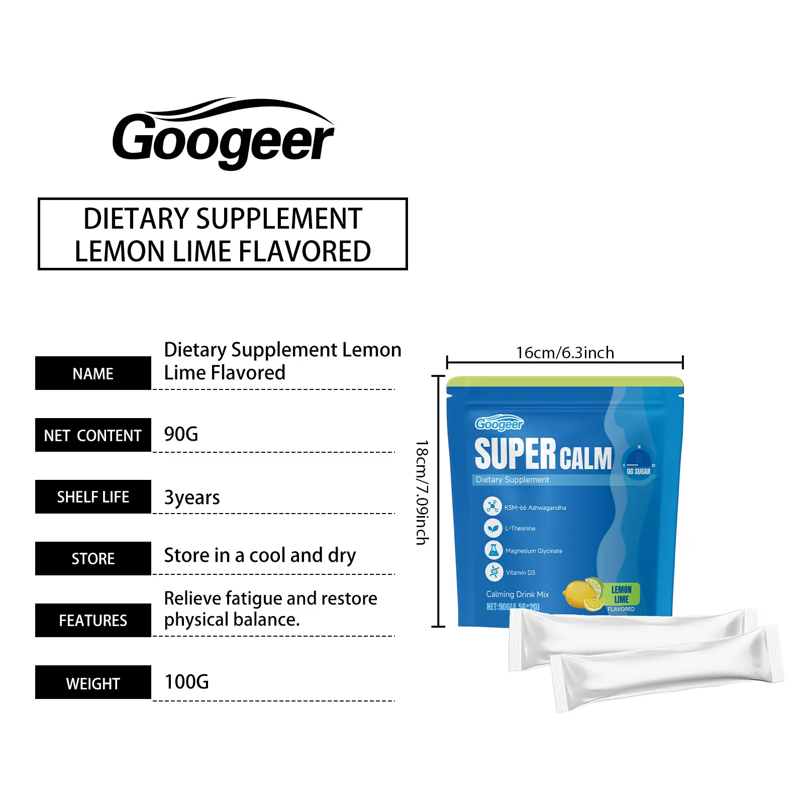 Electrolyte Powder - Lemon Lime Flavor Hydration Mix 7 googeer electrolyte powder lemon lime GO B07 0080 04 4929
