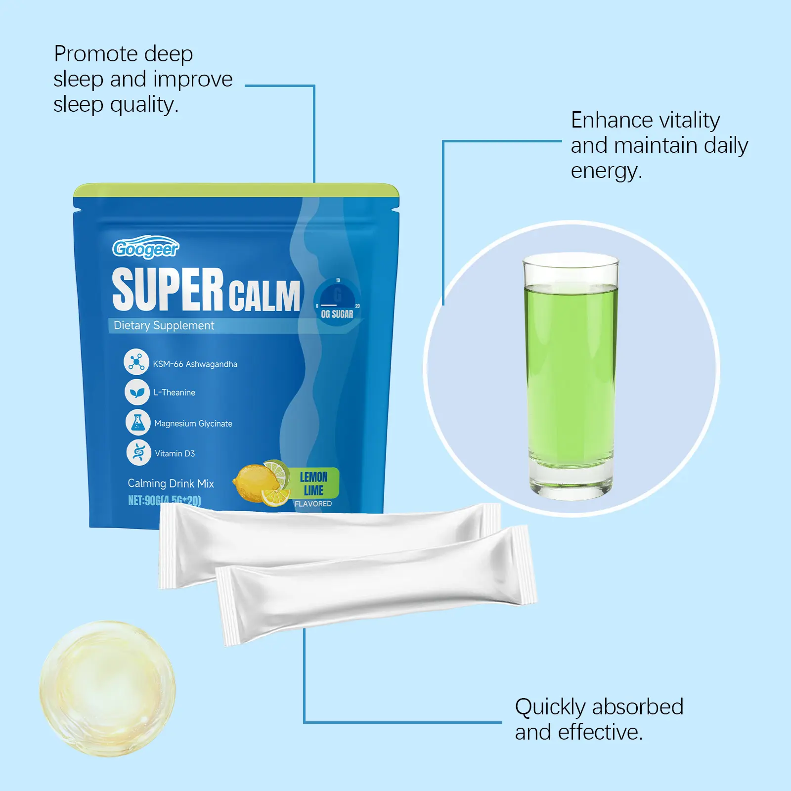 Electrolyte Powder - Lemon Lime Flavor Hydration Mix 14 googeer electrolyte powder lemon lime GO B07 0080 04 4933