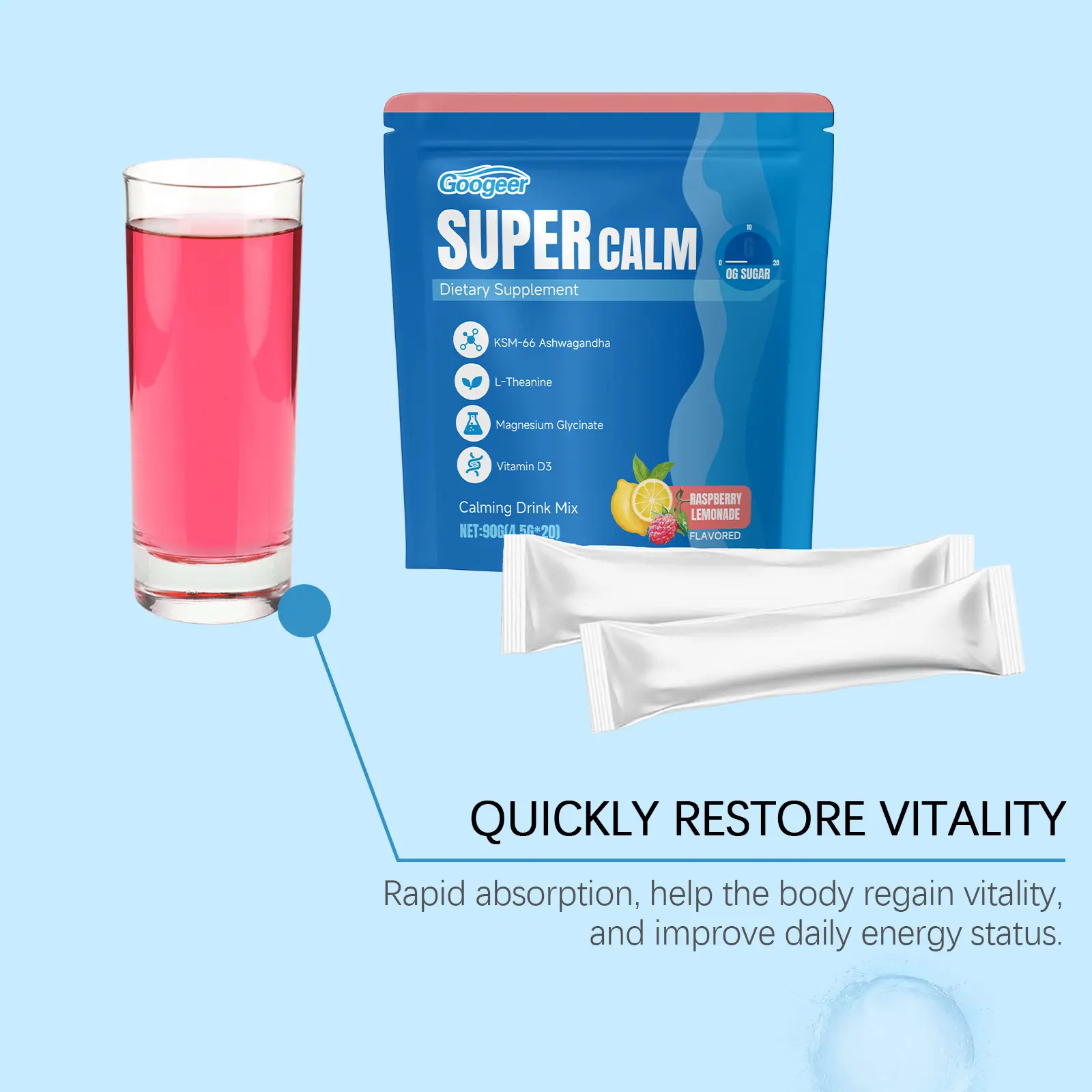 Raspberry Lemon Electrolyte Powder - Hydration & Fatigue Relief 14 googeer electrolyte powder raspberry lemon GO B07 0080 02 4913