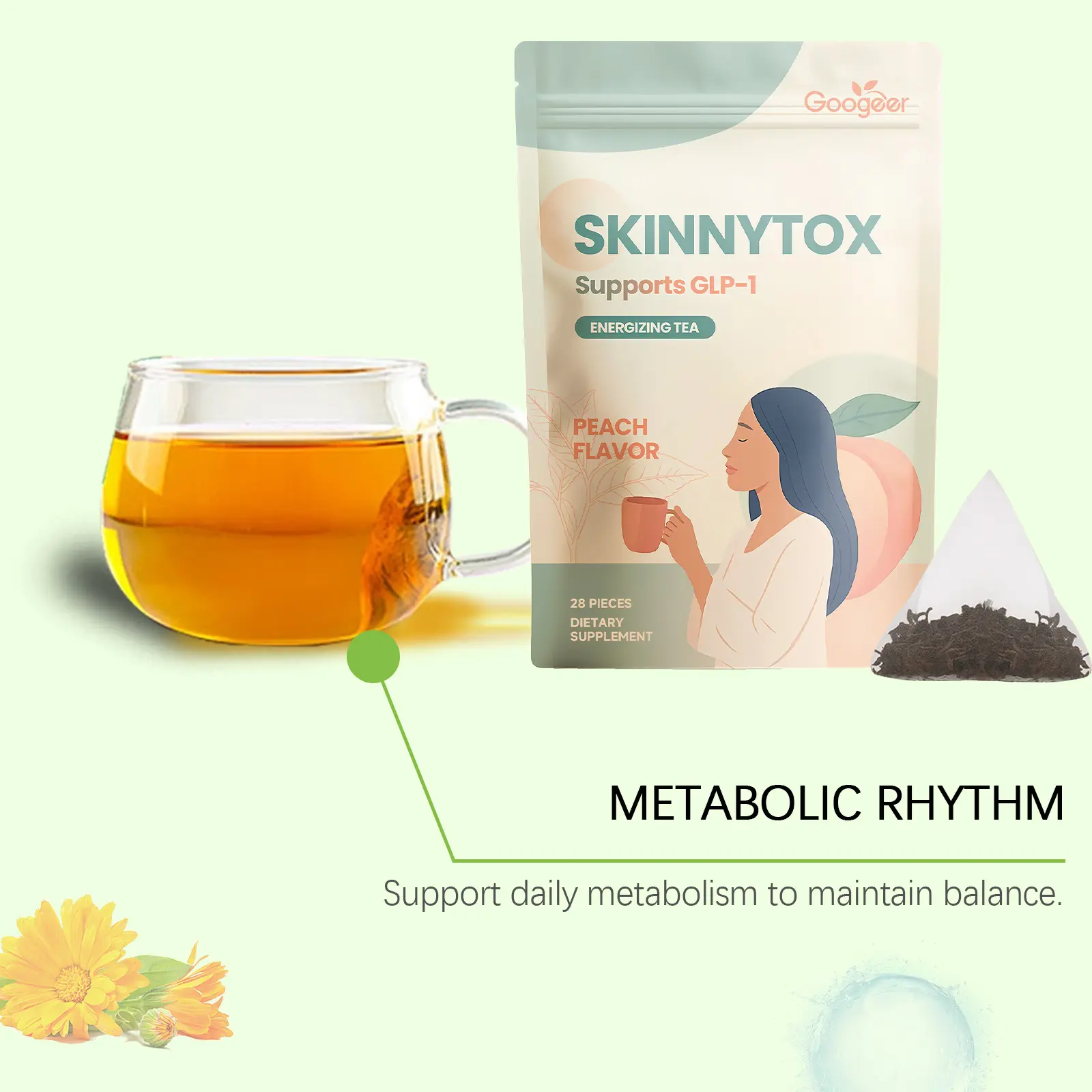 Peach Oolong Herbal Tea Bags - Refreshing Daily Ritual 13 googeer energy slimming tea bags GO I01 0029 01 5379