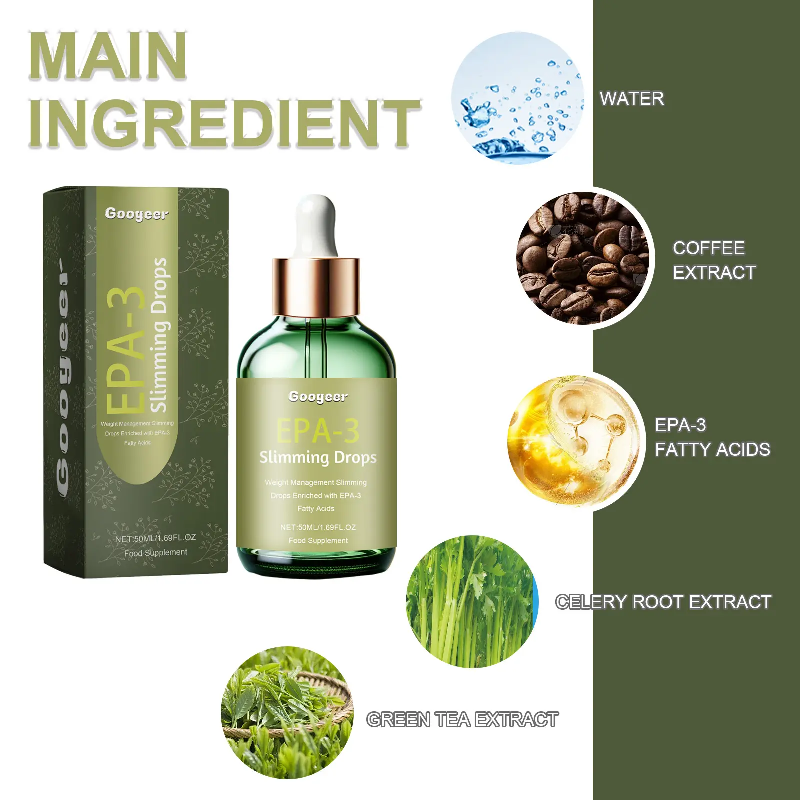 EPA-3 Oral Slimming Drops with Green Tea & Coffee Extract - Googeer 9 googeer epa 3 slimming drops firming GOI02 A010 50 GN1 1770