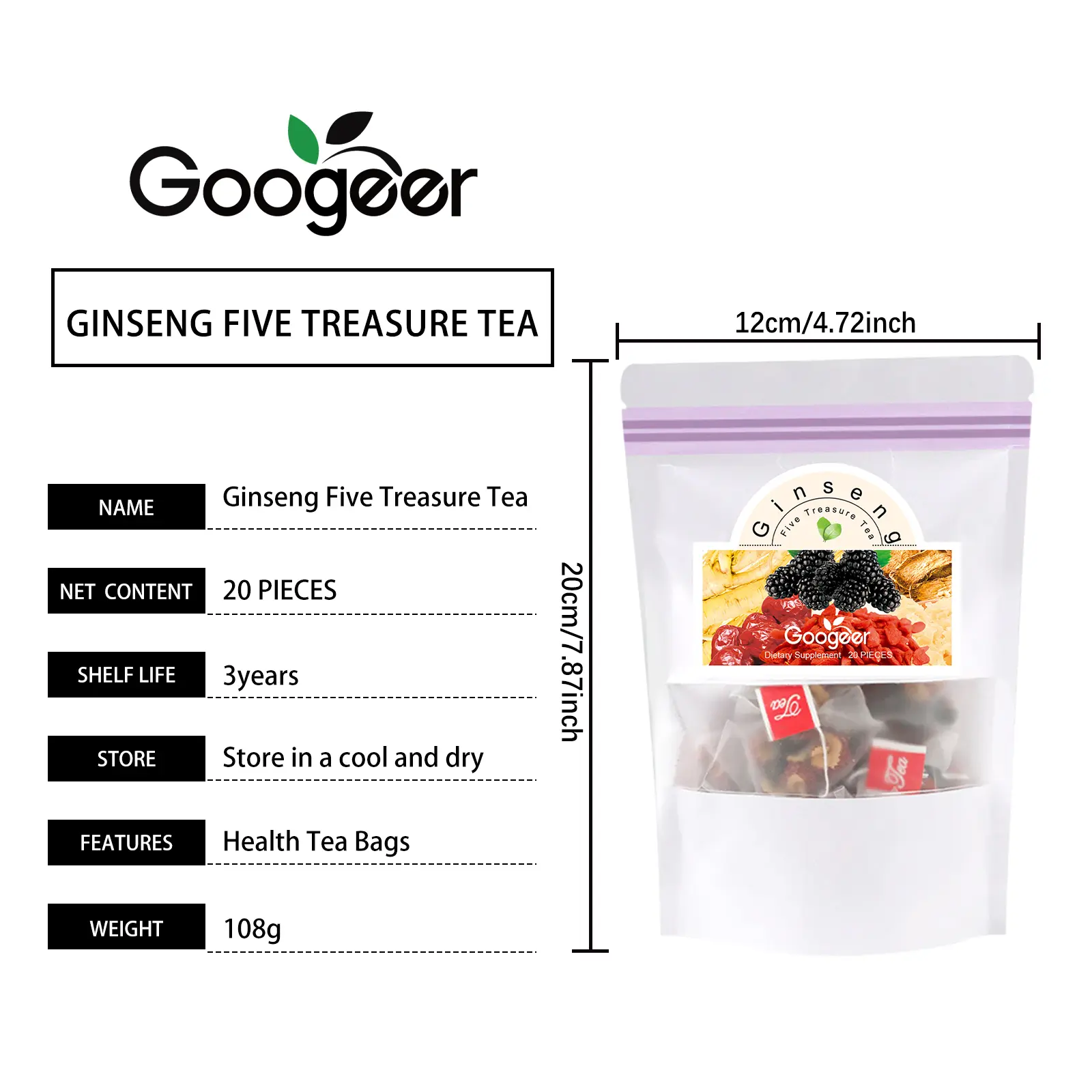 Five Treasures Herbal Tea - Wolfberry & Hawthorn Blend 7 googeer ginseng five treasure tea GO I01 0028 01 5293