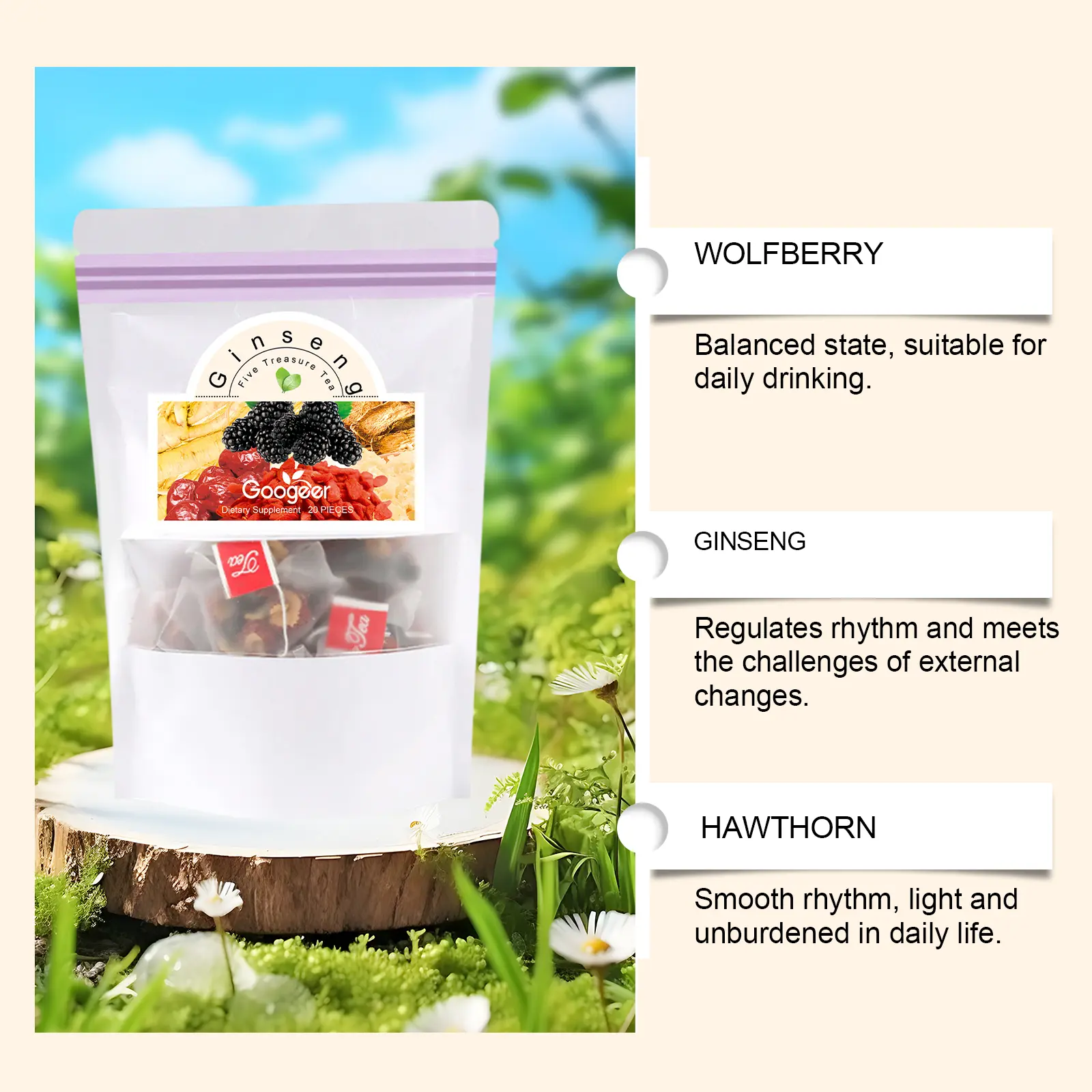 Five Treasures Herbal Tea - Wolfberry & Hawthorn Blend 11 googeer ginseng five treasure tea GO I01 0028 01 5294