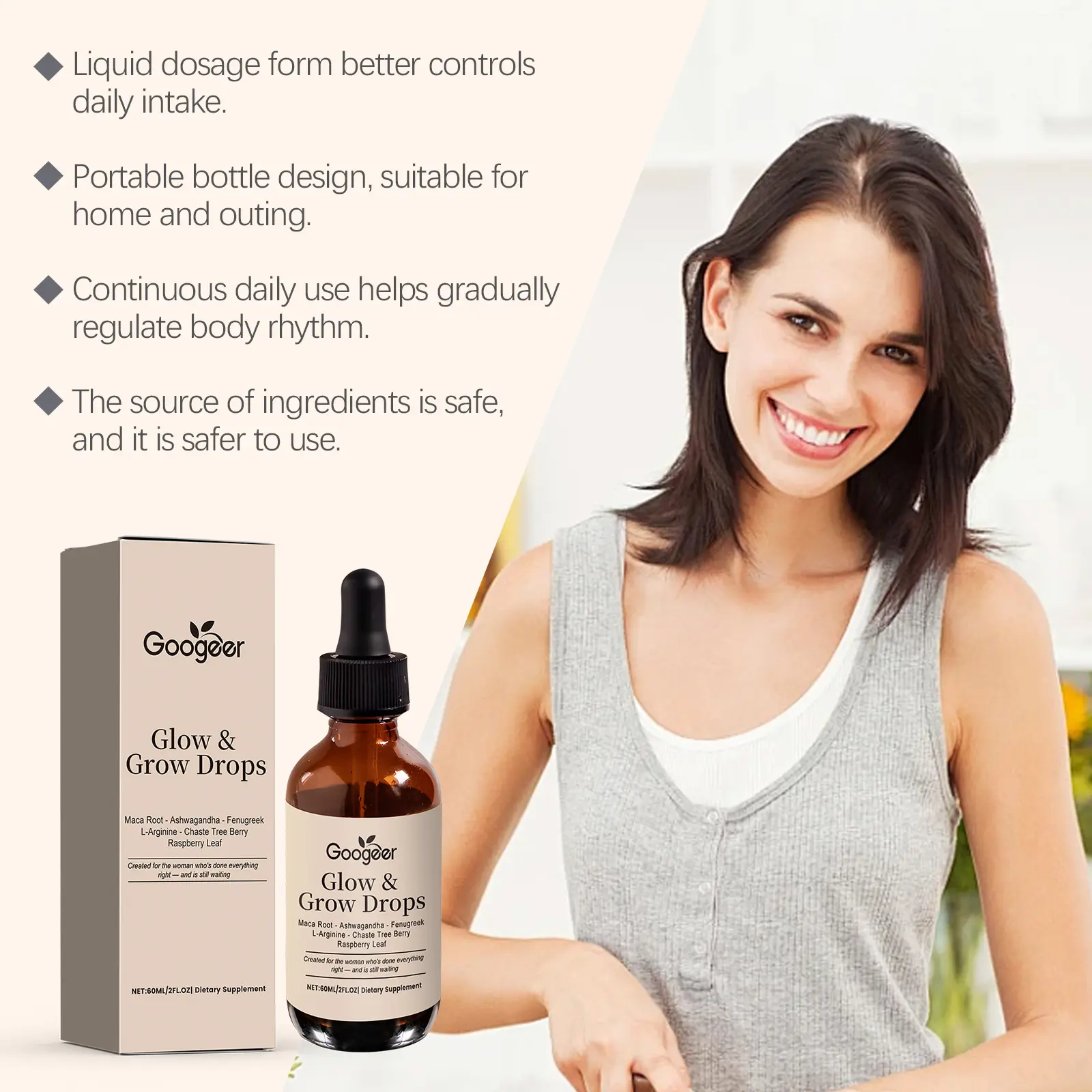 Glow Grow Drops Body Treatment Supplement with Vitamin C & D3 11 googeer glow grow drops body GO I02 0250 01 5672
