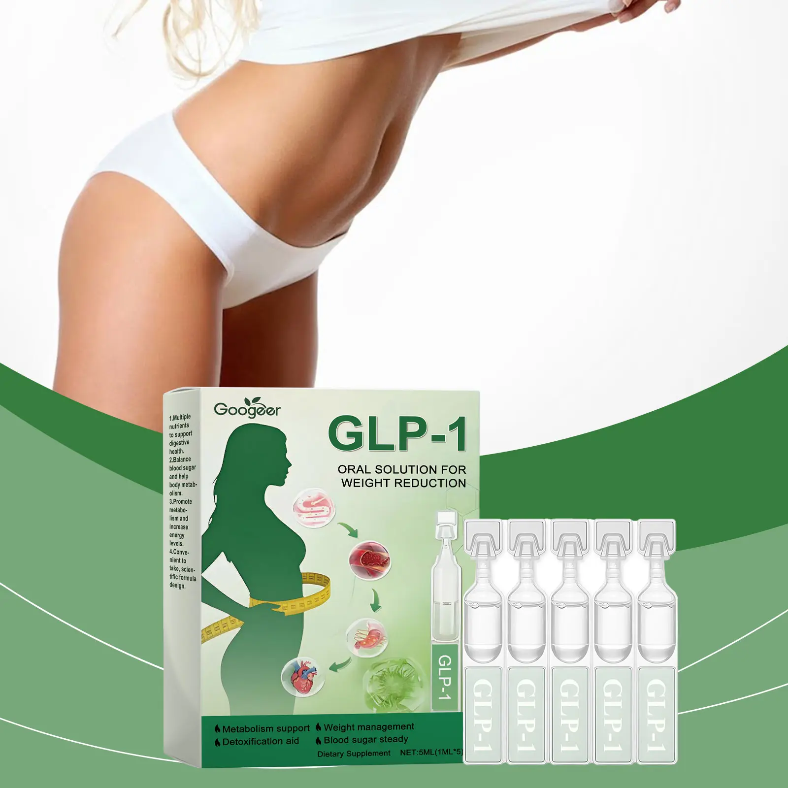 GLP-1 Drops with Green Tea & Moringa for Intestinal Health 8 googeer glp1 slimming body shaping drops GO I02 0244 01 5596