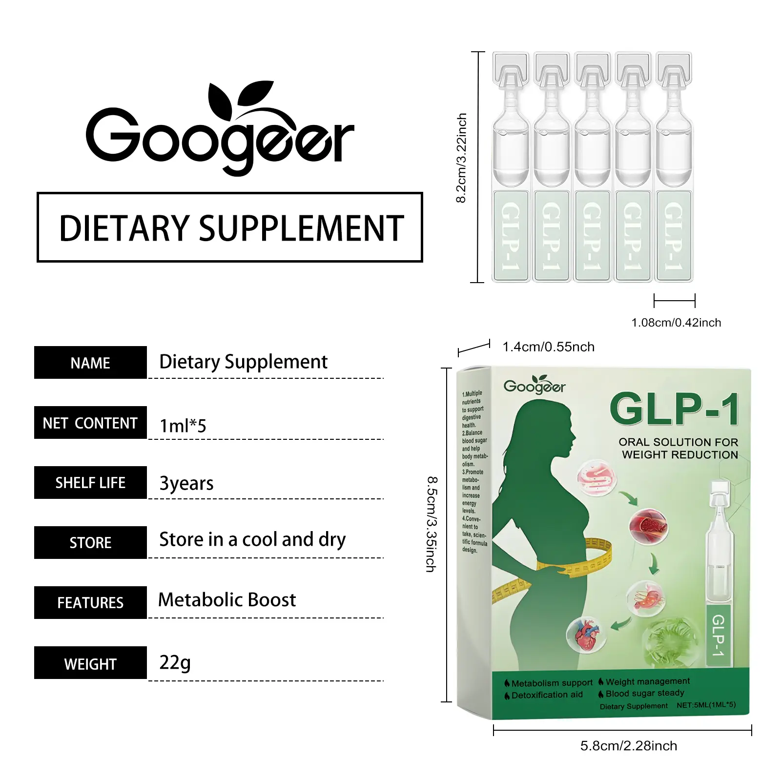 GLP-1 Drops with Green Tea & Moringa for Intestinal Health 7 googeer glp1 slimming body shaping drops GO I02 0244 01 5601