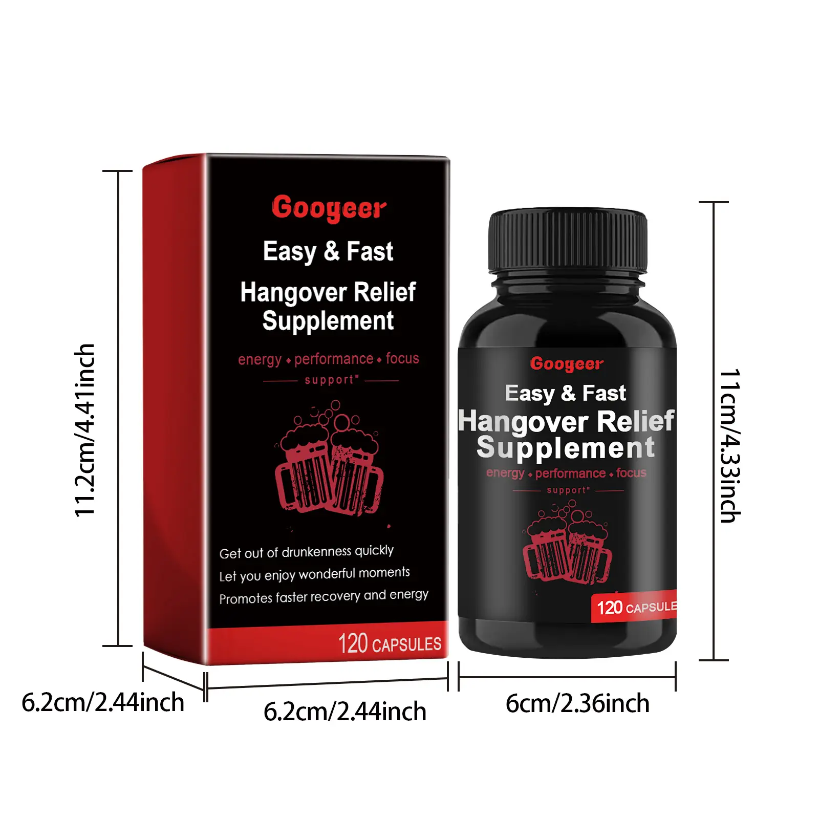 Hangover Relief Supplement Capsules for Recovery - GoGetter 7 googeer hangover relief supplement capsule GOB07 A020 120 BK1 2166