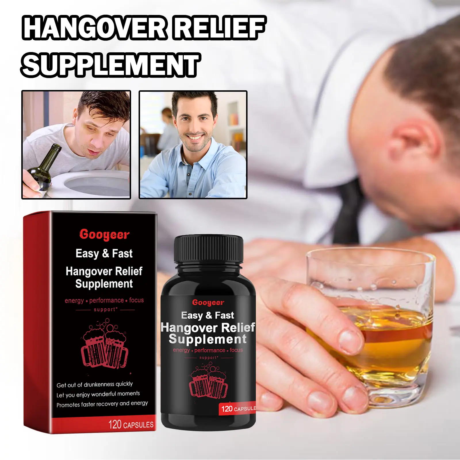 Hangover Relief Supplement Capsules for Recovery - GoGetter 8 googeer hangover relief supplement capsule GOB07 A020 120 BK1 2167
