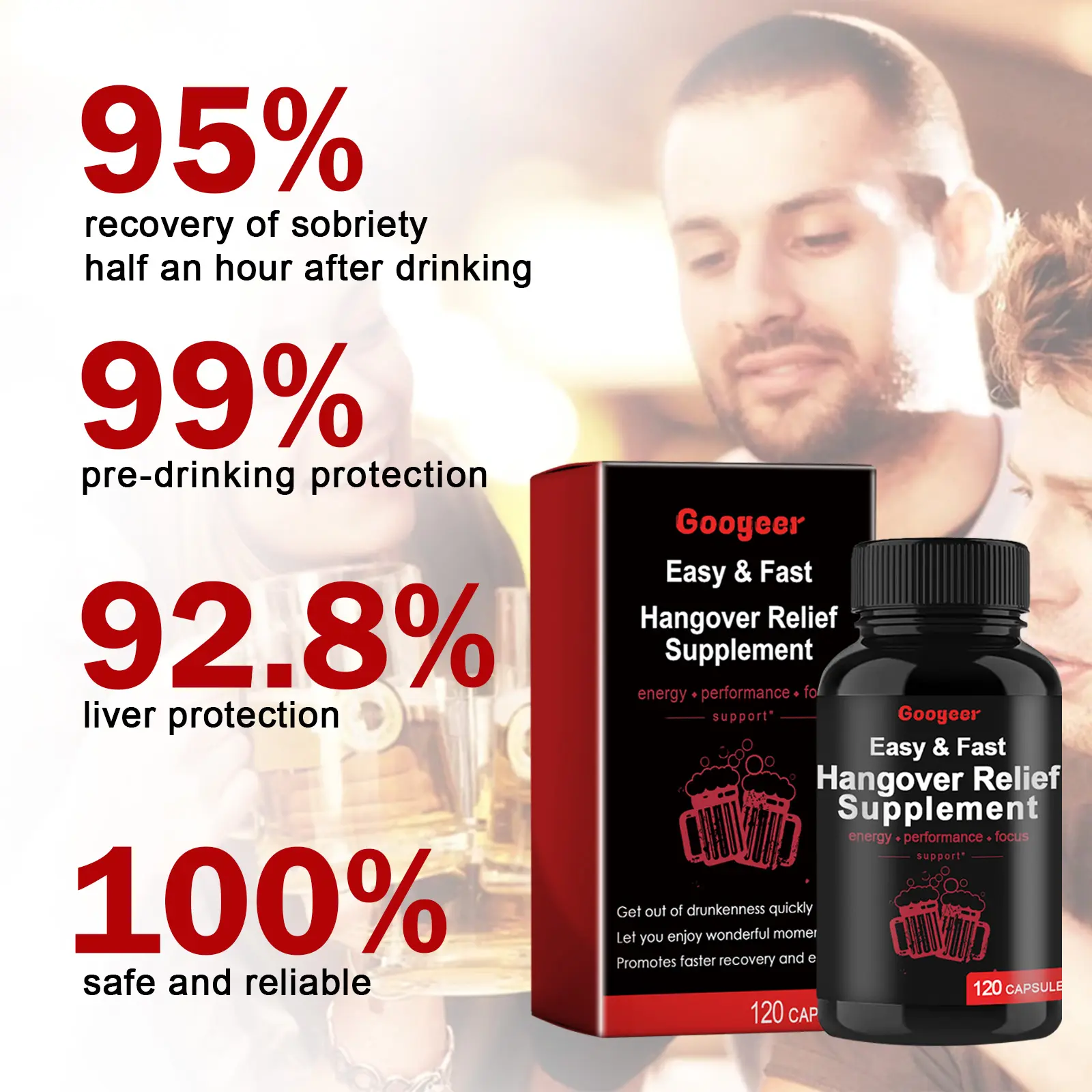 Hangover Relief Supplement Capsules for Recovery - GoGetter 12 googeer hangover relief supplement capsule GOB07 A020 120 BK1 2171