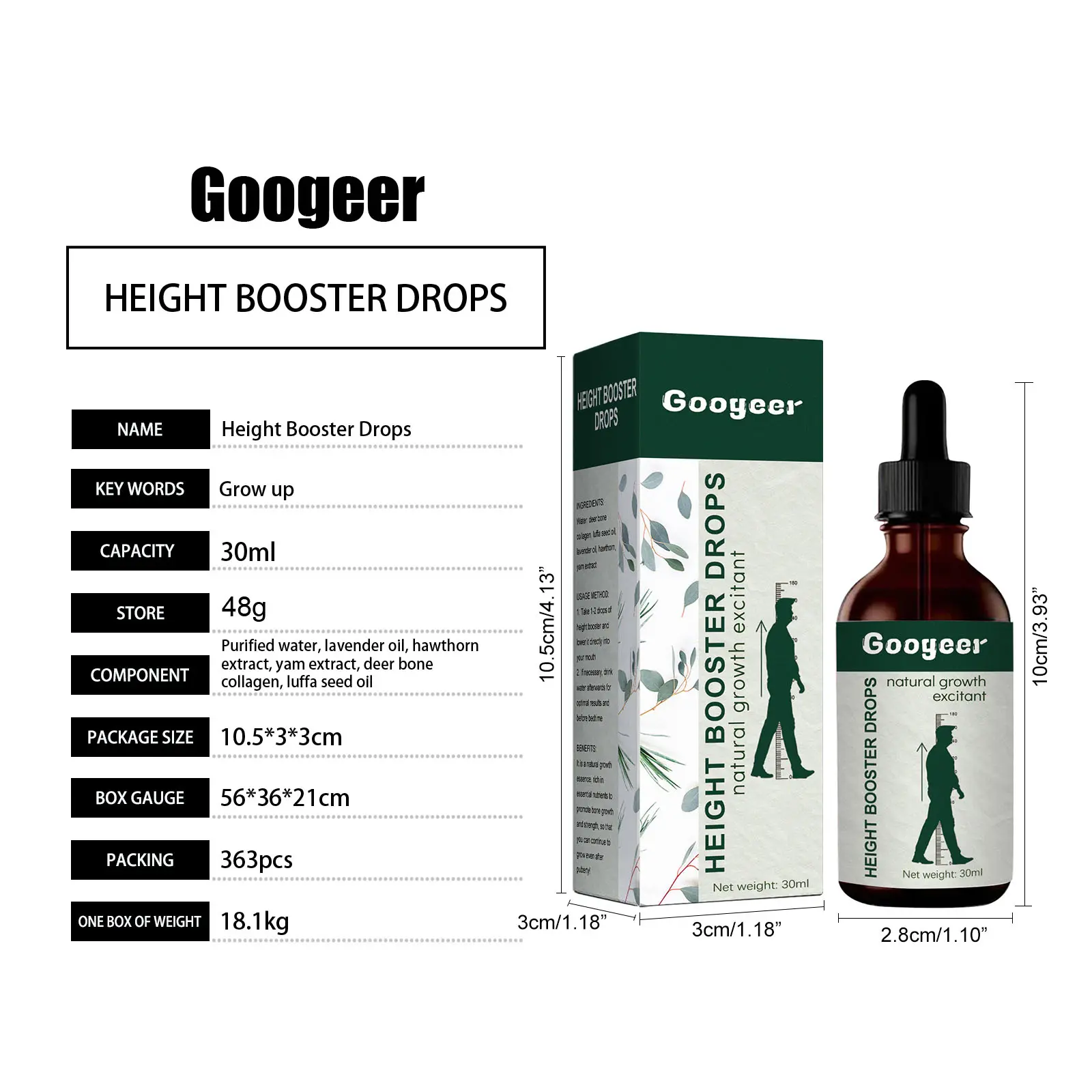 Bone Health Support Drops with Vitamin D3 and Collagen 8 googeer height boost essence oral GOH02 A008 30 GN1 3918